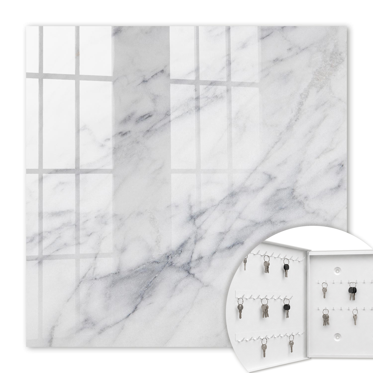 Armoire À Clés - (30 Cm X 30 Cm) - Boîte À Clés Murale - Coffret De Rangement Pour Clés - Couleur Blanche - Ouverture Vers La Gauche - Pour Maison Et Bureau - Élégance Du Marbre