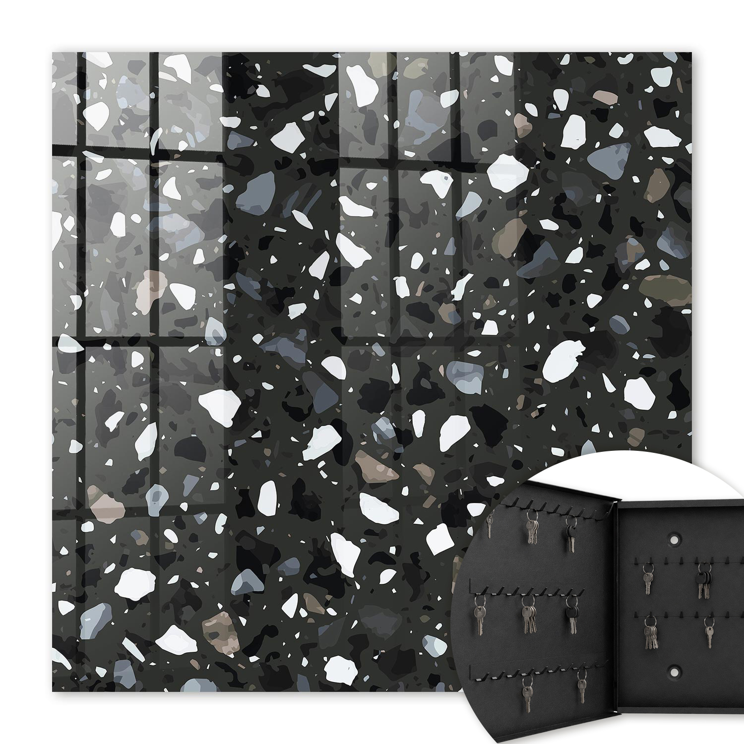Armoire À Clés - (30 Cm X 30 Cm) - Boîte À Clés Murale - Coffret De Rangement Pour Clés - Couleur Noire - Ouverture Vers La Gauche - Pour Maison Et Bureau - Mosaïque Élégante