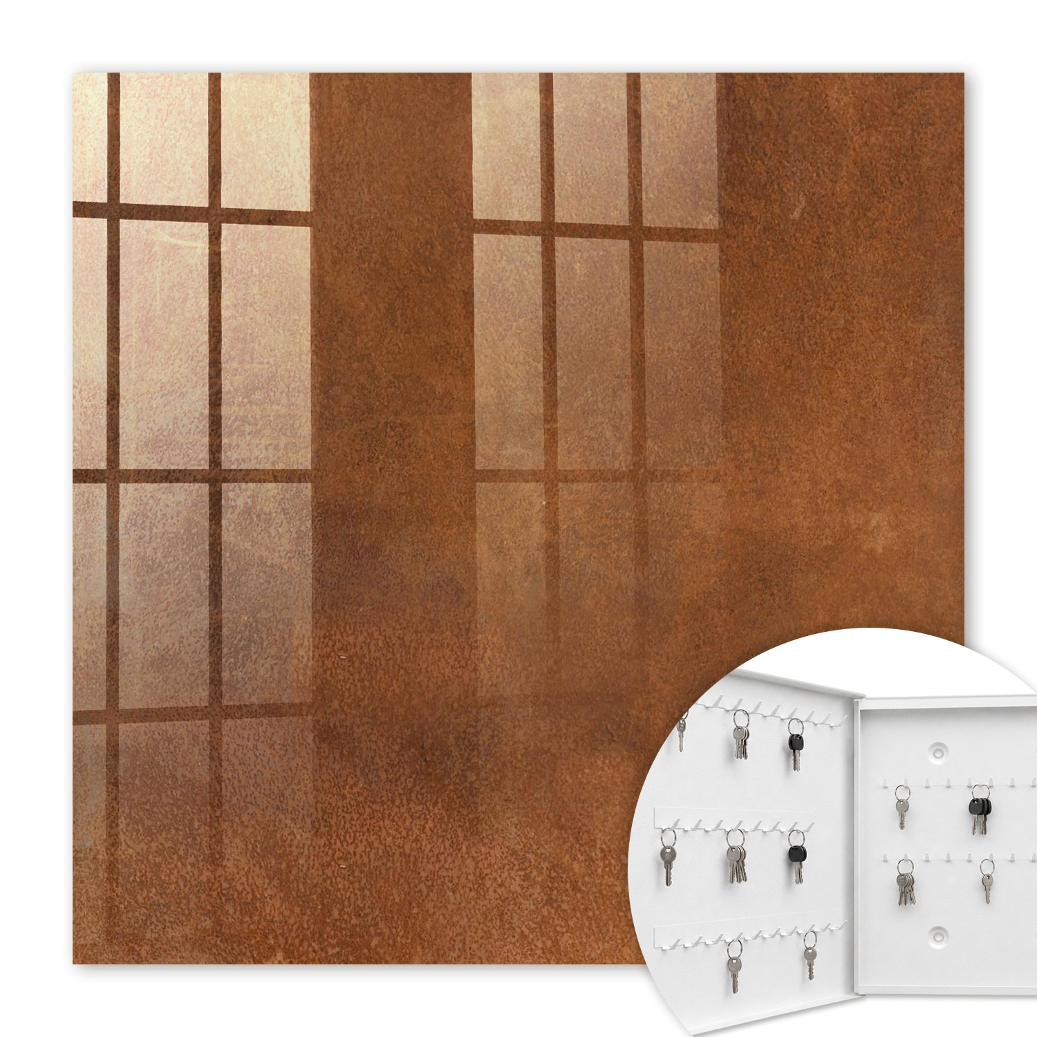 Armoire À Clés - (30 Cm X 30 Cm) - Boîte À Clés Murale - Coffret De Rangement Pour Clés - Couleur Blanche - Ouverture Vers La Gauche - Pour Maison Et Bureau - Texture Brune