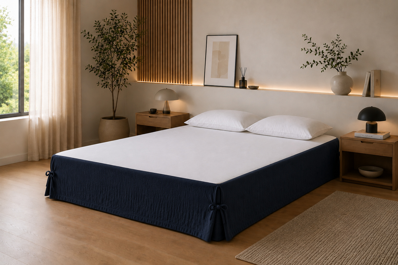 Cache-sommier 140 X 190 Cm Double Gaze De Coton Gaïa Marine - Qualité Haut De Gamme