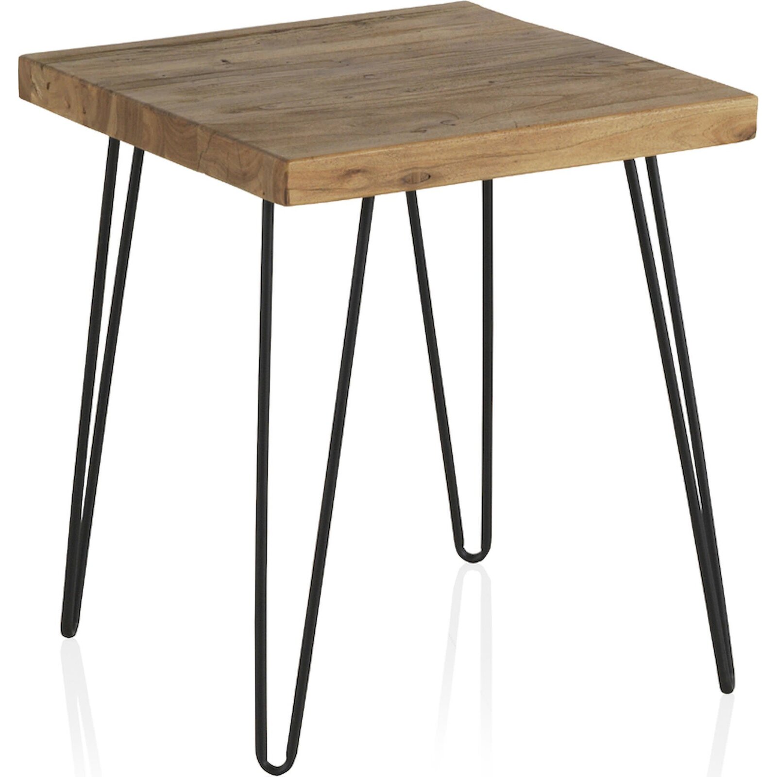 Table D'Appoint En Bois D'Orme Vieilli Style Industriel Metal Noir - Bois Naturel Et Métal Noir