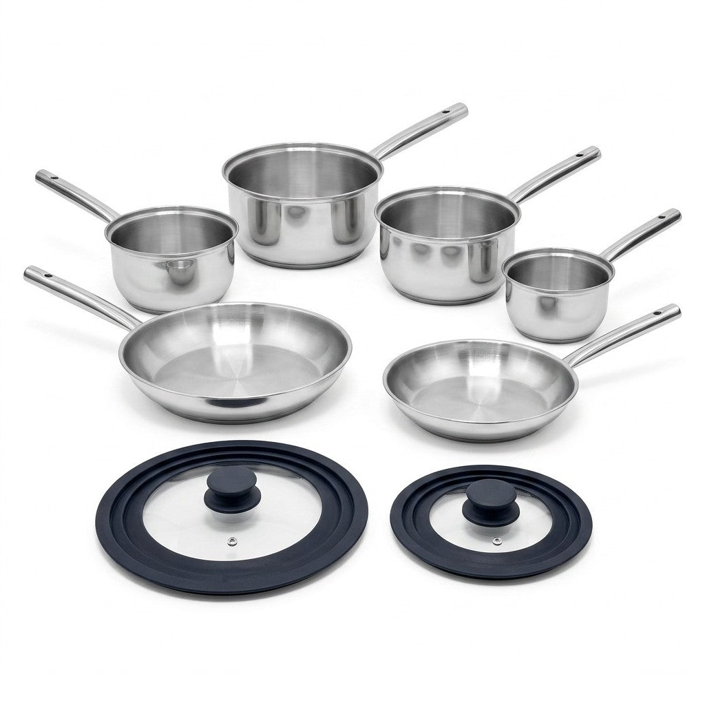 Lot De 4 Casseroles 16/18/20/22 Cm Et 2 Poêles En Inox 20/28 Cm Et Couvercles Fackelmann Rhona