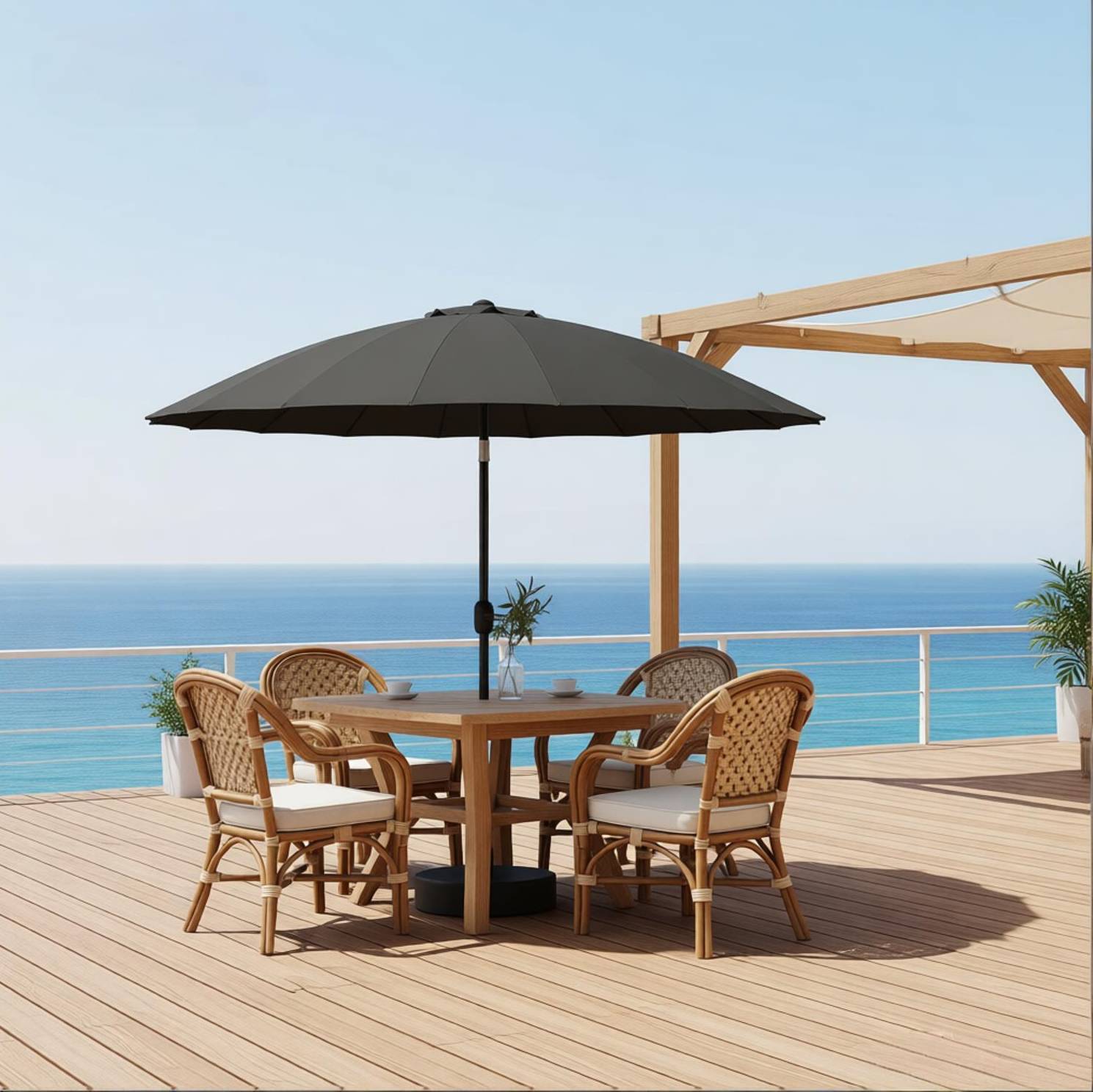 Parasol De Jardin Inclinable Ø273 X H261 Cm, Polyester 180 G/m², Gris Foncé, Redom