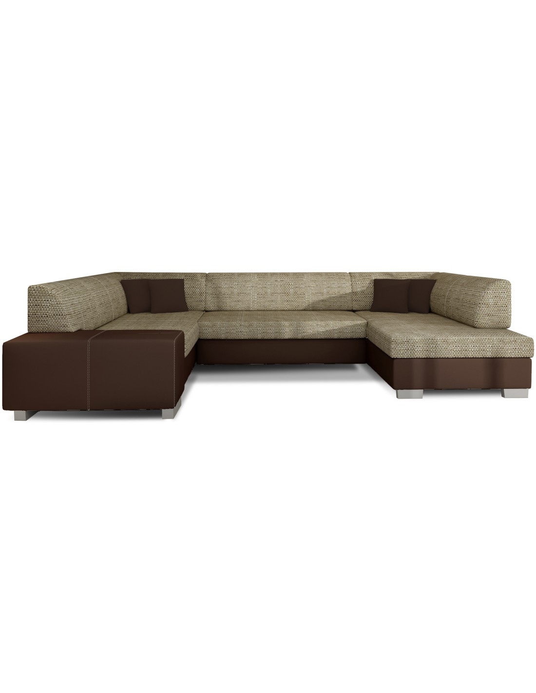 Canapé Panoramique En U Beige Et Chocolat Convertible 6 Places Havane Assise Mousse T30