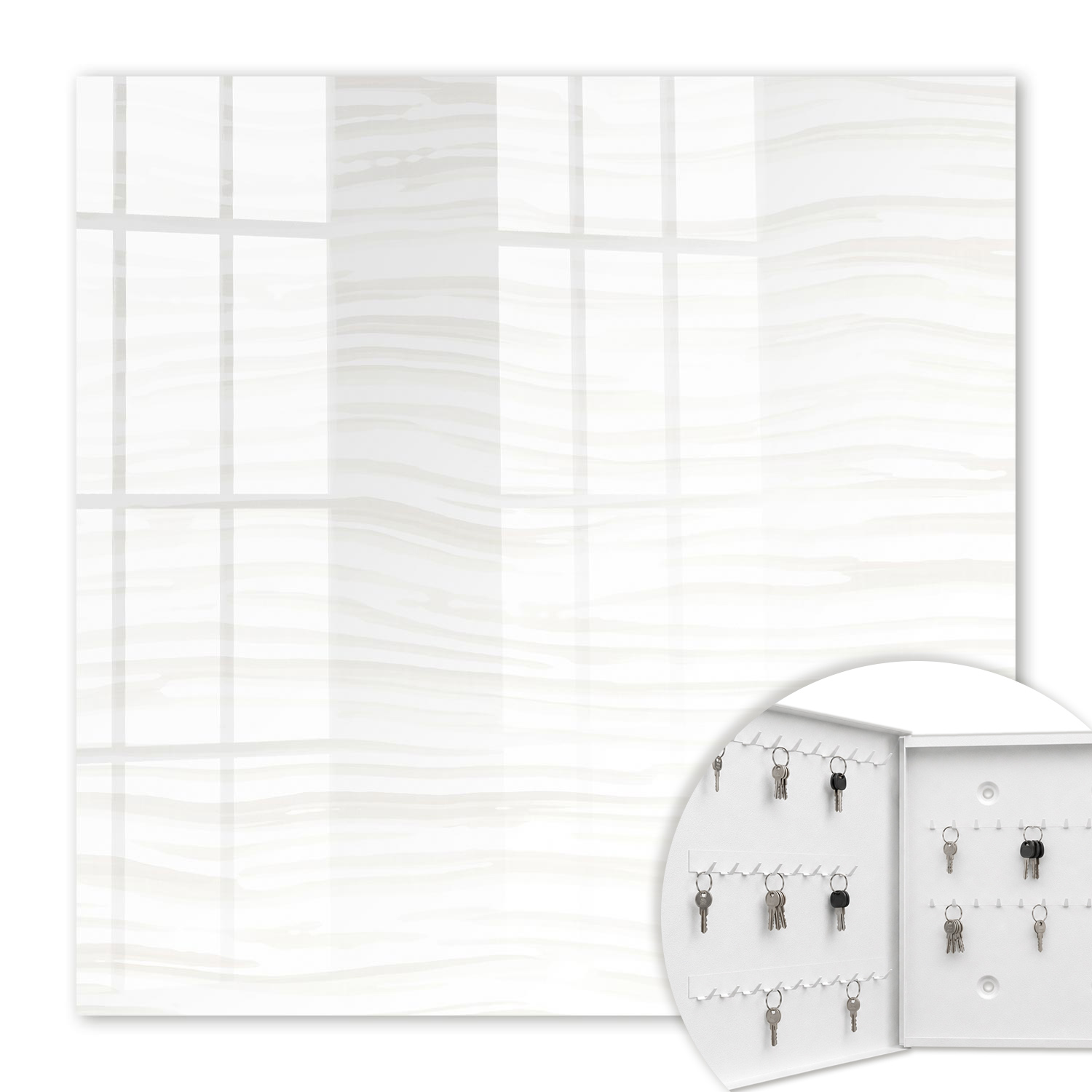 Armoire À Clés - (30 Cm X 30 Cm) - Boîte À Clés Murale - Coffret De Rangement Pour Clés - Couleur Blanche - Ouverture Vers La Gauche - Pour Maison Et Bureau - Ondes Subtiles