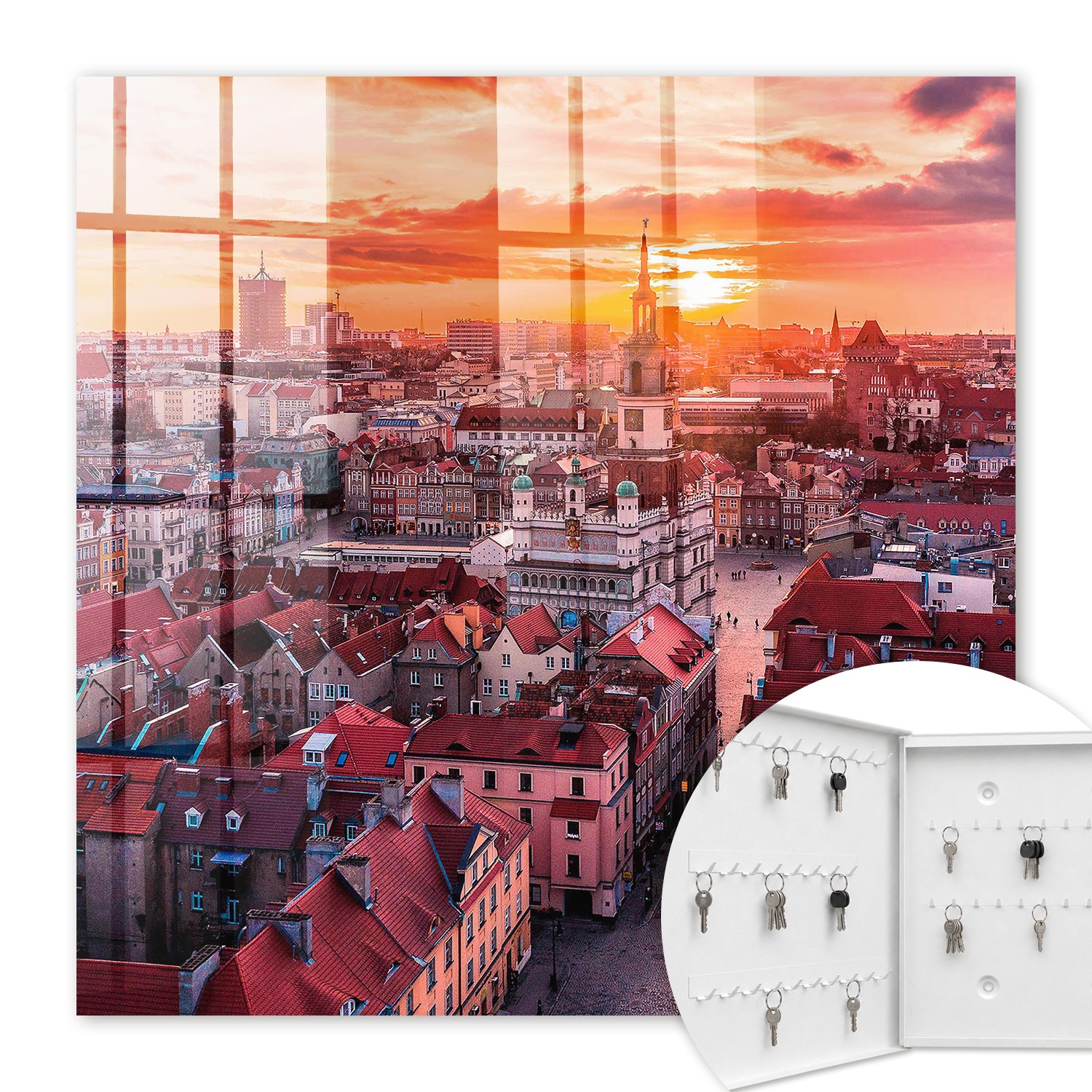 Armoire À Clés - (30 Cm X 30 Cm) - Boîte À Clés Murale - Coffret De Rangement Pour Clés - Couleur Blanche - Ouverture Vers La Gauche - Pour Maison Et Bureau - Coucher De Soleil