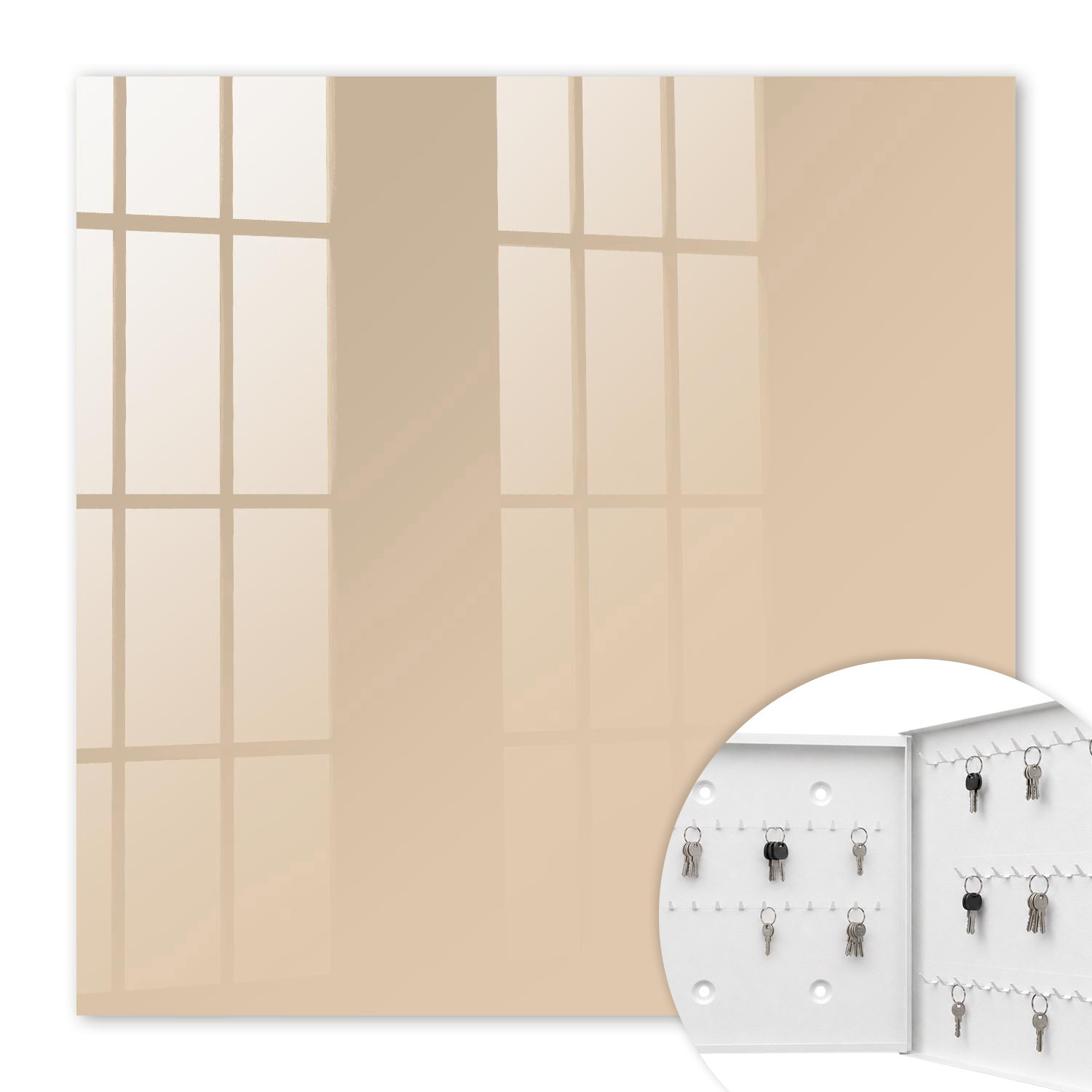 Armoire À Clés - (30 Cm X 30 Cm) - Boîte À Clés Murale - Coffret De Rangement Pour Clés - Couleur Blanche - Ouverture Vers La Droite - Pour Maison Et Bureau - Beige Orange