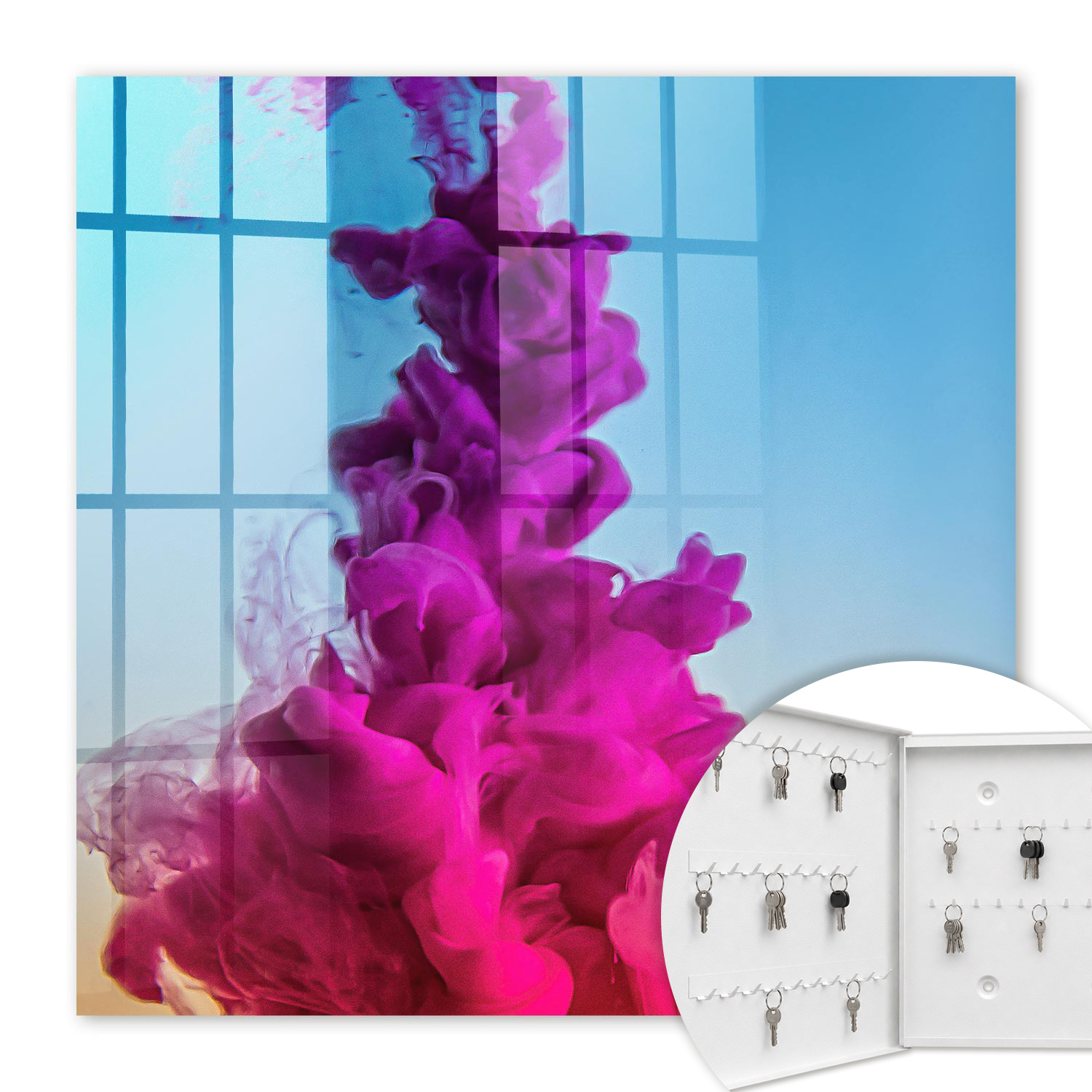 Armoire À Clés - (30 Cm X 30 Cm) - Boîte À Clés Murale - Coffret De Rangement Pour Clés - Couleur Blanche - Ouverture Vers La Gauche - Pour Maison Et Bureau - Dynamisme Coloré