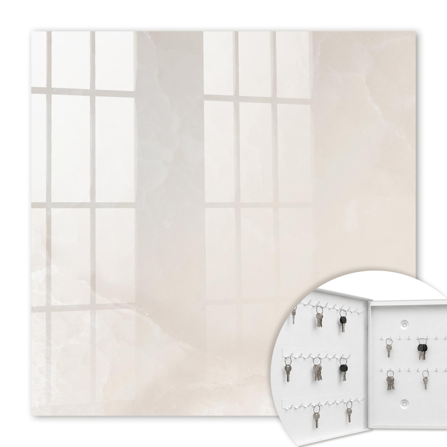 Armoire À Clés - (30 Cm X 30 Cm) - Boîte À Clés Murale - Coffret De Rangement Pour Clés - Couleur Blanche - Ouverture Vers La Gauche - Pour Maison Et Bureau - Élégance Beige