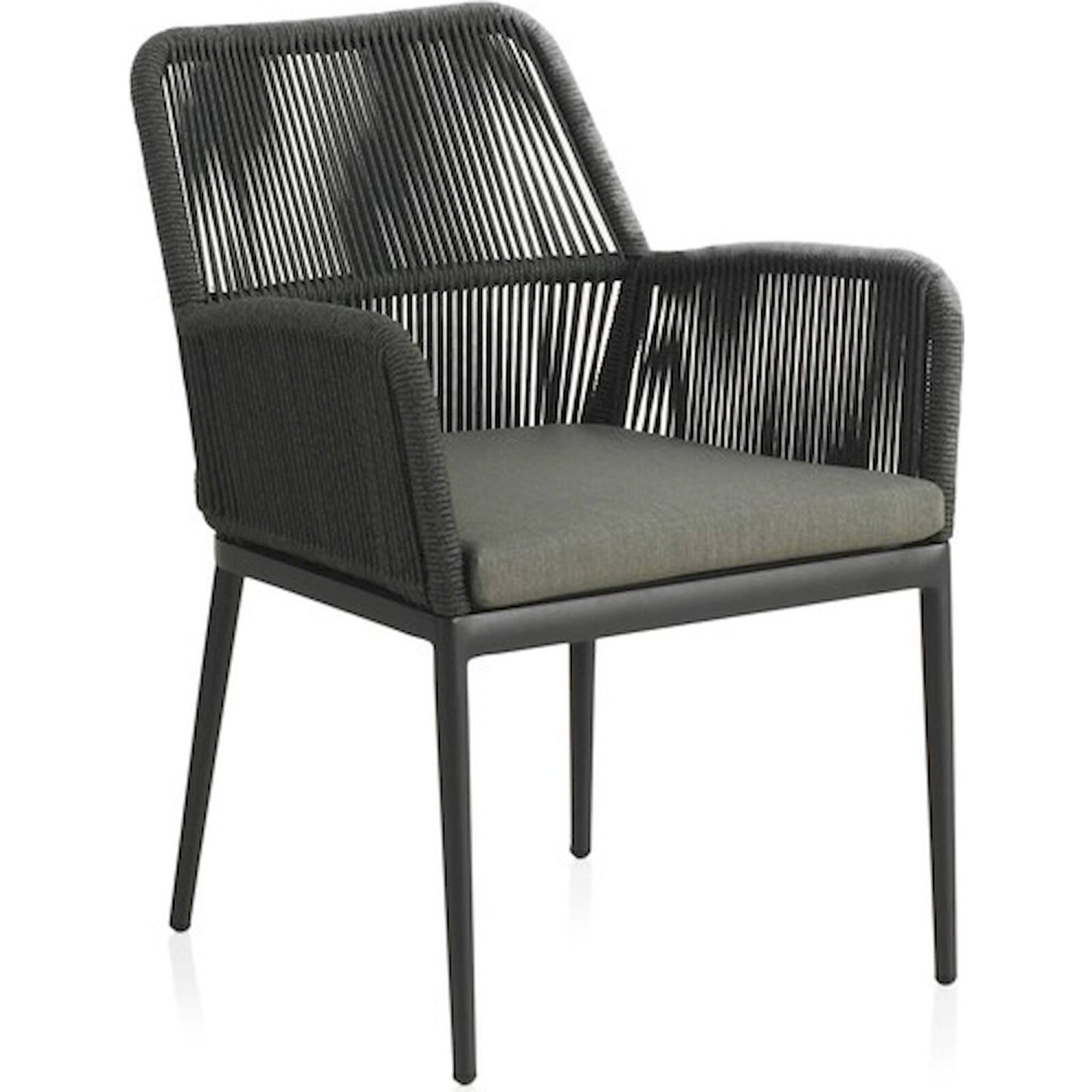 X4 Fauteuils En Aluminium Gris Et Corde Verte Avec Coussin Déhoussable - Gris Foncé Et Vert Tressé
