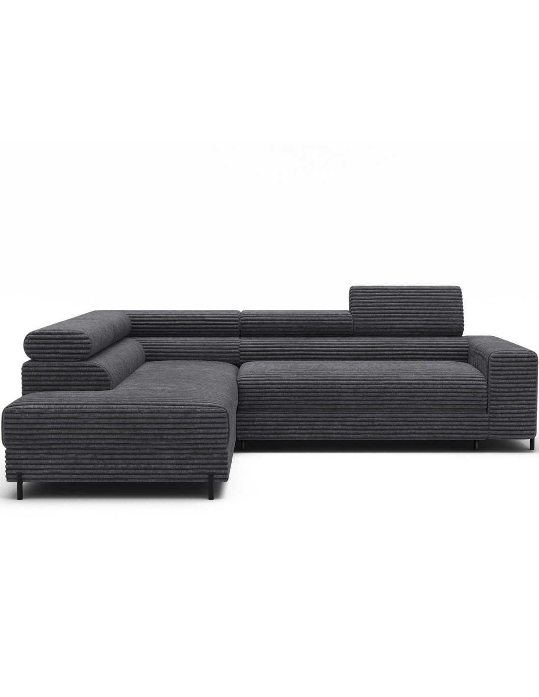 Canapé D'Angle Colesia Convertible 5 Places Gris Foncé Velours Côtelé - Gauche - 274x200cm