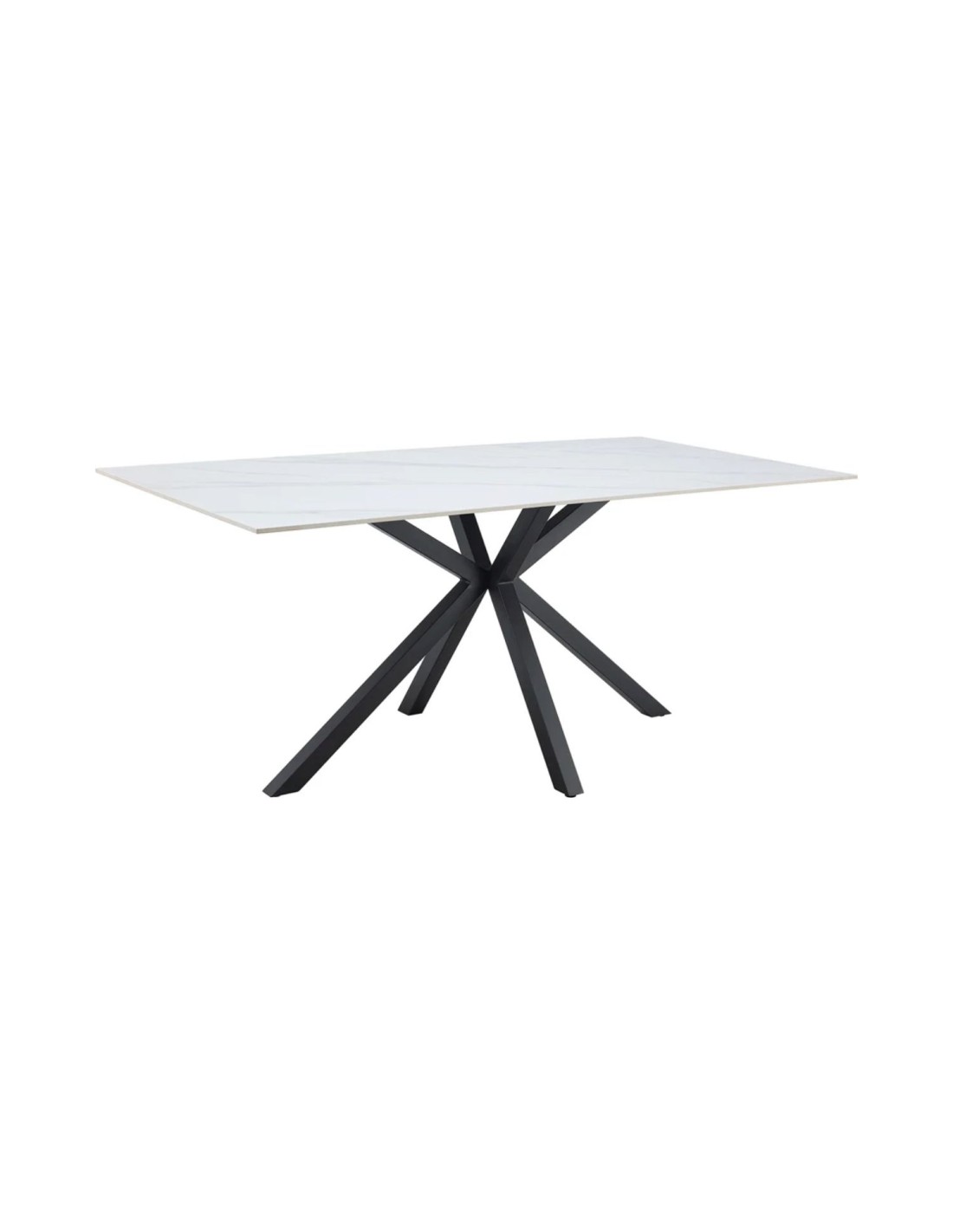 Table Solara 180 Cm En Céramique Effet Marbre Blanc Avec Pied Étoile Noir - 8 Places