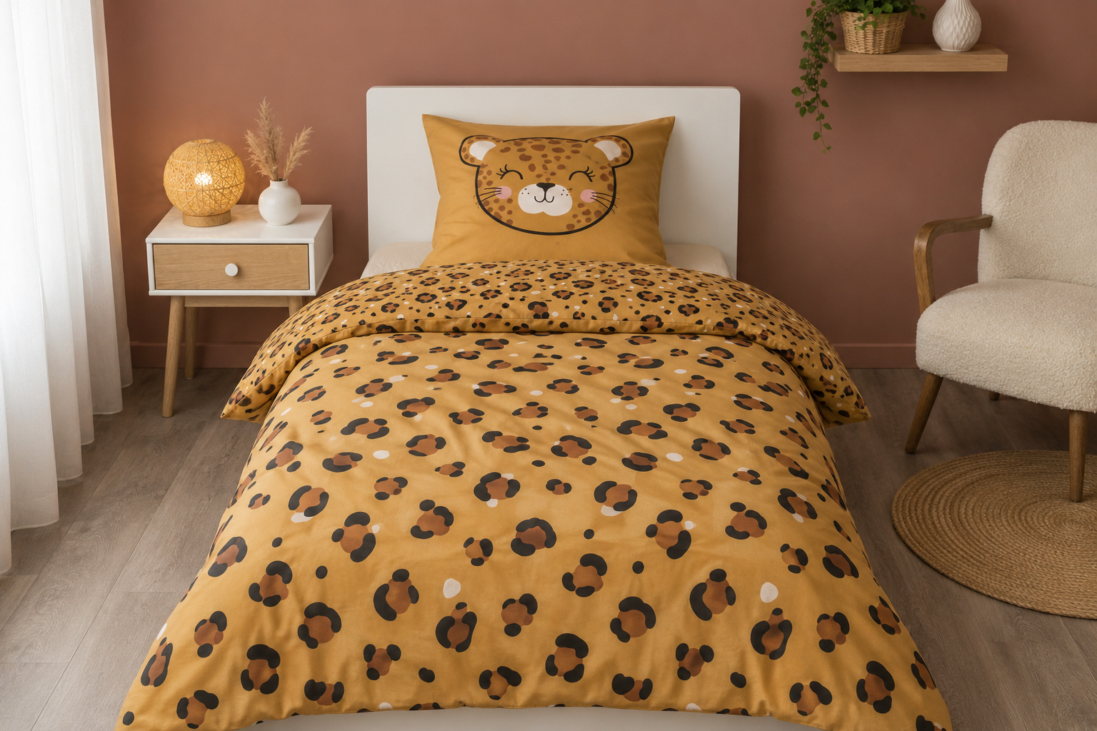 Parure De Lit 140 X 200 Cm Coton Imprimé Tigre - Housse De Couette + 1 Taie D'oreiller