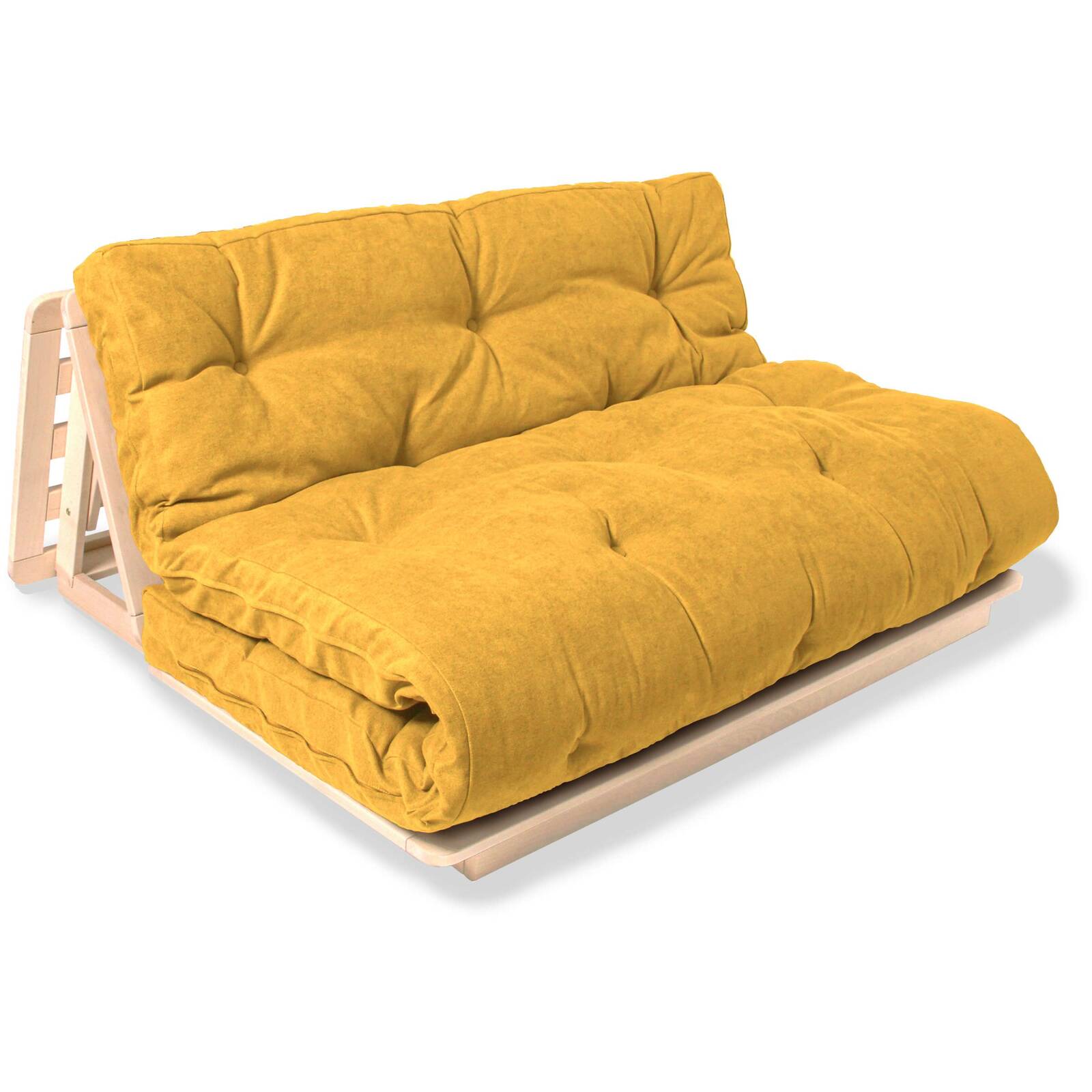 Canapé Lit Convertible Futon Layti - 140 X 200 Cm - Bois Clair Et Beige