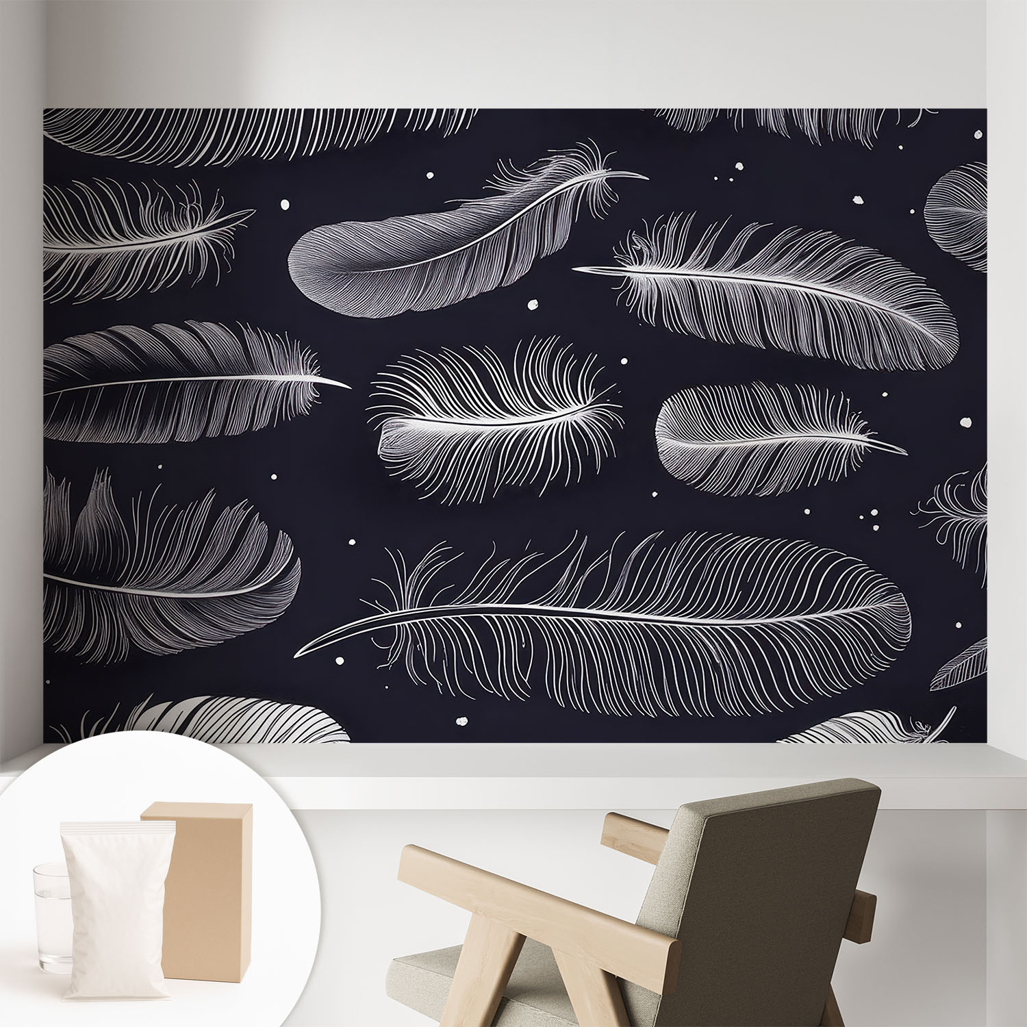 Papier Peint Intissé À Motifs Décoratifs Pour Salon Chambre Et Bureau Décoration Murale Élégante Avec Colle Plumes Subtiles 104x70 Cm