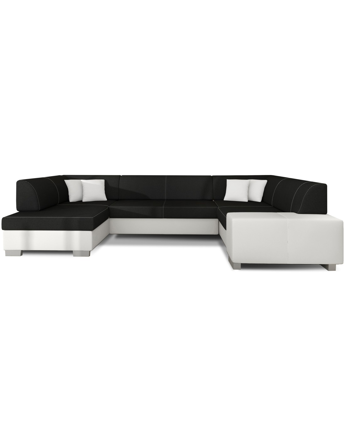 Canapé Panoramique En U Gris Foncé & Blanc Convertible 6 Places Havane Avec Assise Profonde