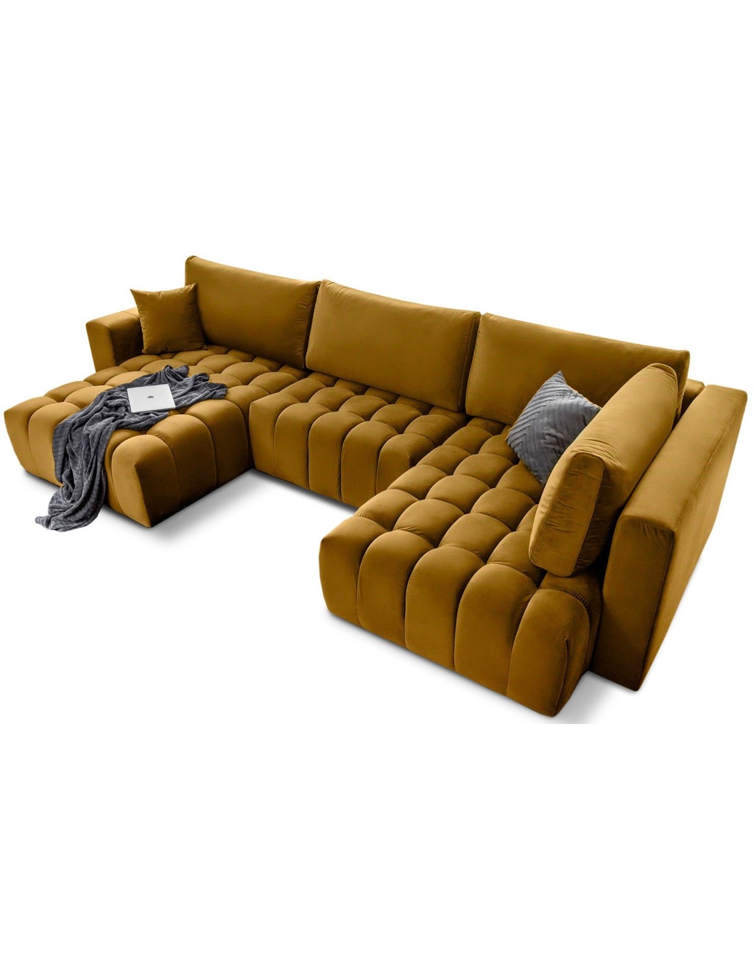 Canapé D'Angle Bonita Convertible 6 Places Jaune Tissu - Gauche - 350x175cm