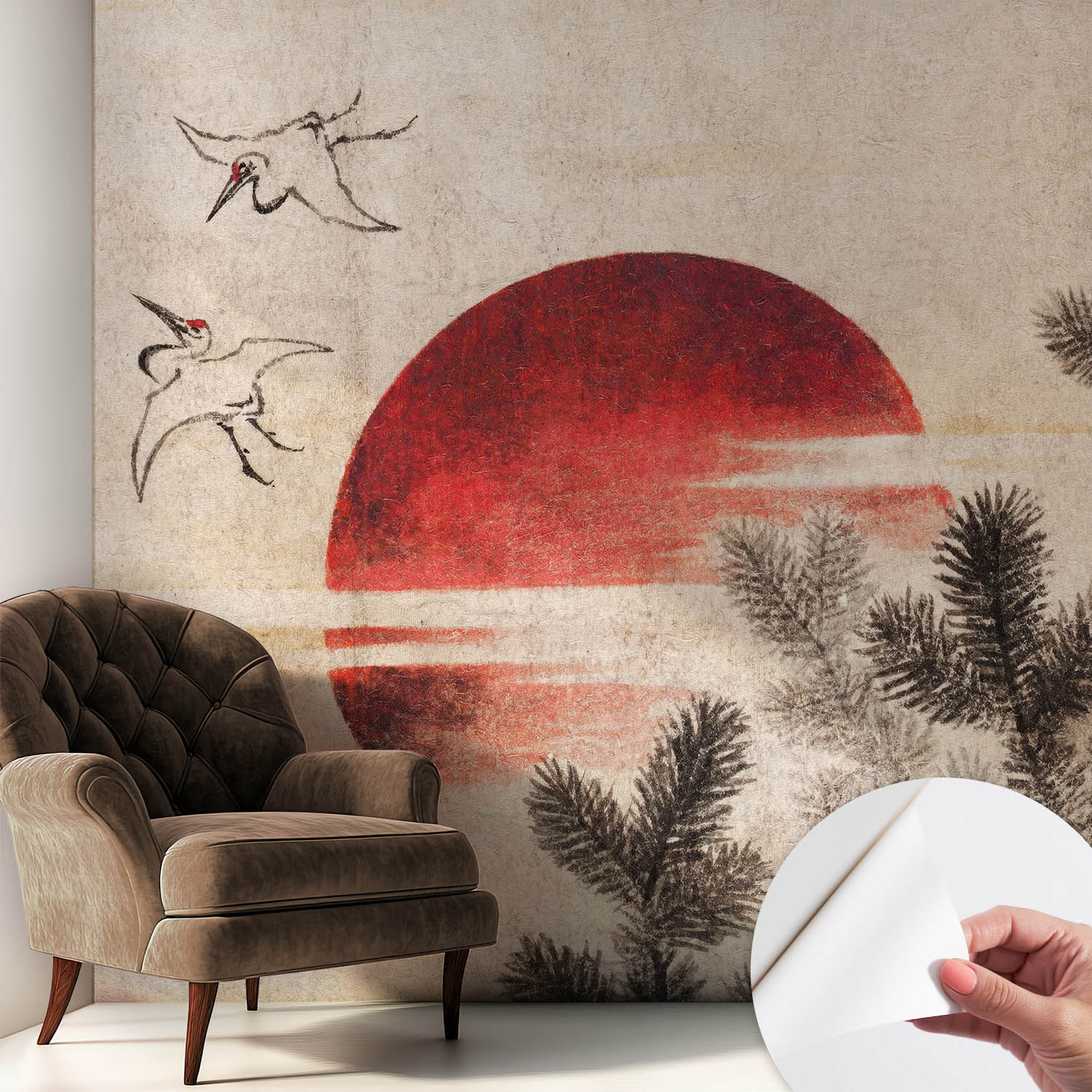 Tapete Adhésive Moderne Pour Salon Et Chambre À Coucher Décoration Rapide Avec Colle Lever De Soleil Dans La Forêt 250x250 Cm