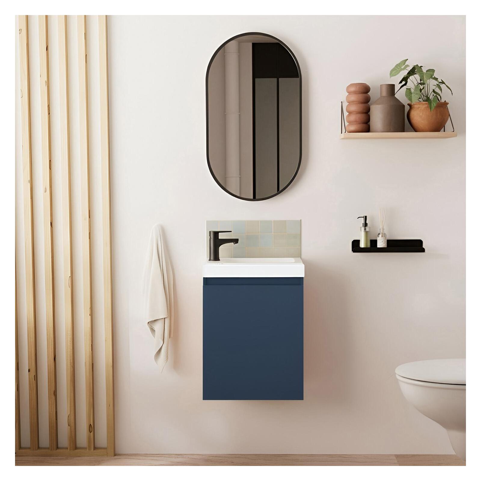 Meuble Lave-mains Lisa + Robinet Noir + Miroir Ovale
