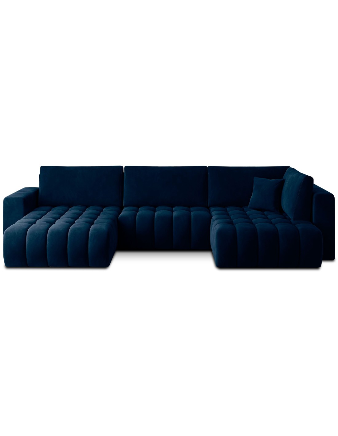 Canapé D'Angle Bonita Convertible 6 Places Bleu Nuit Effet Velours - Gauche - 350x175cm
