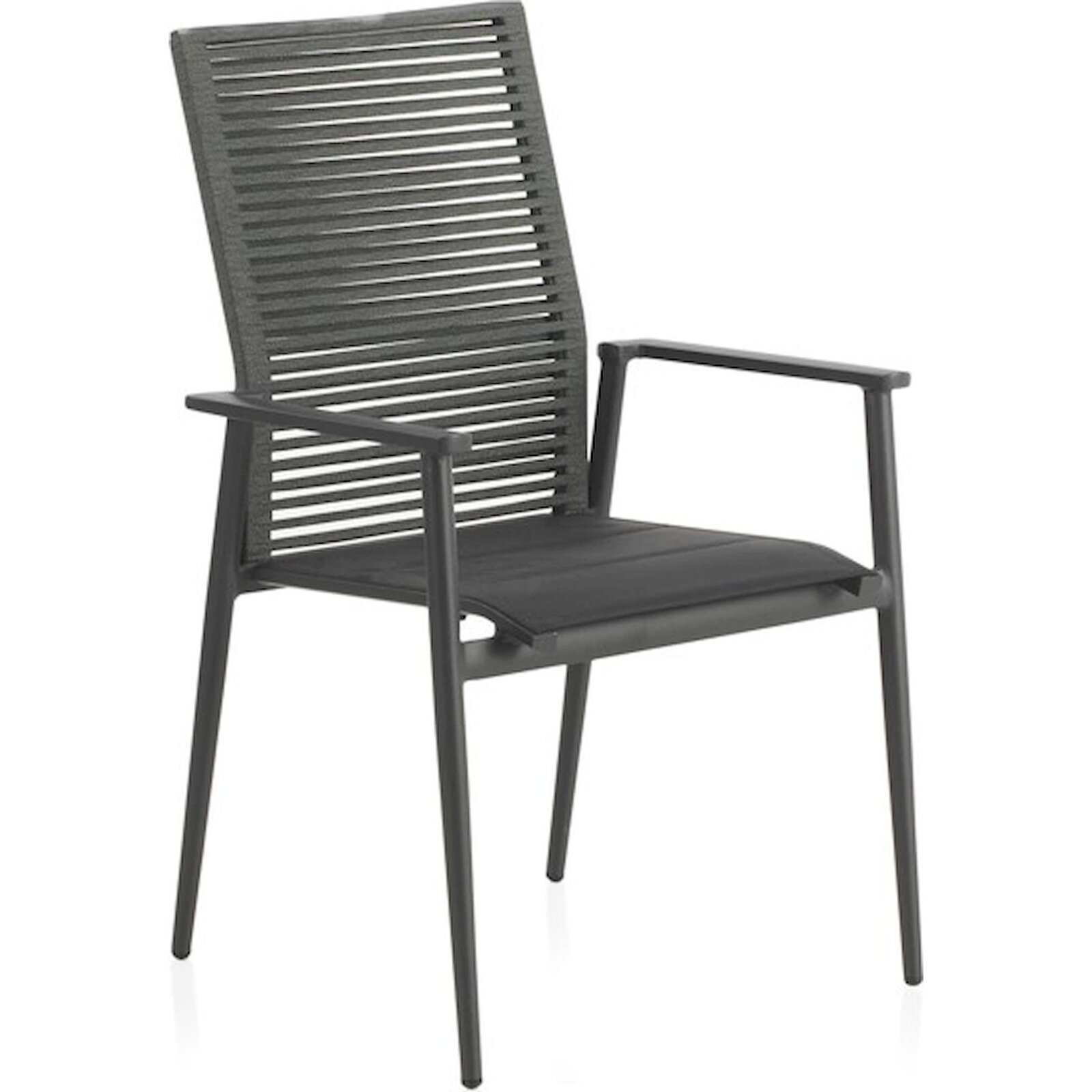 X4 Chaises Aluminium Gris Foncé Dossier Corde Verte Empilable - Gris Foncé Et Vert Foncé
