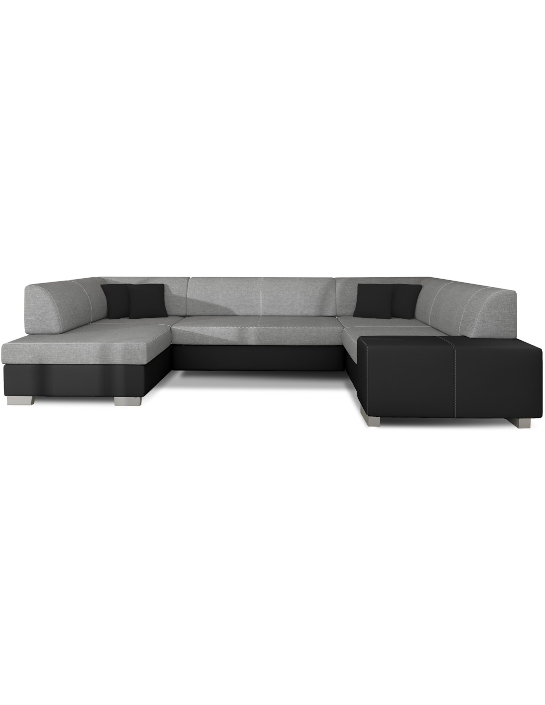 Canapé Panoramique En U Gris & Noir Convertible 6 Places Havane Avec Couchage Spacieux