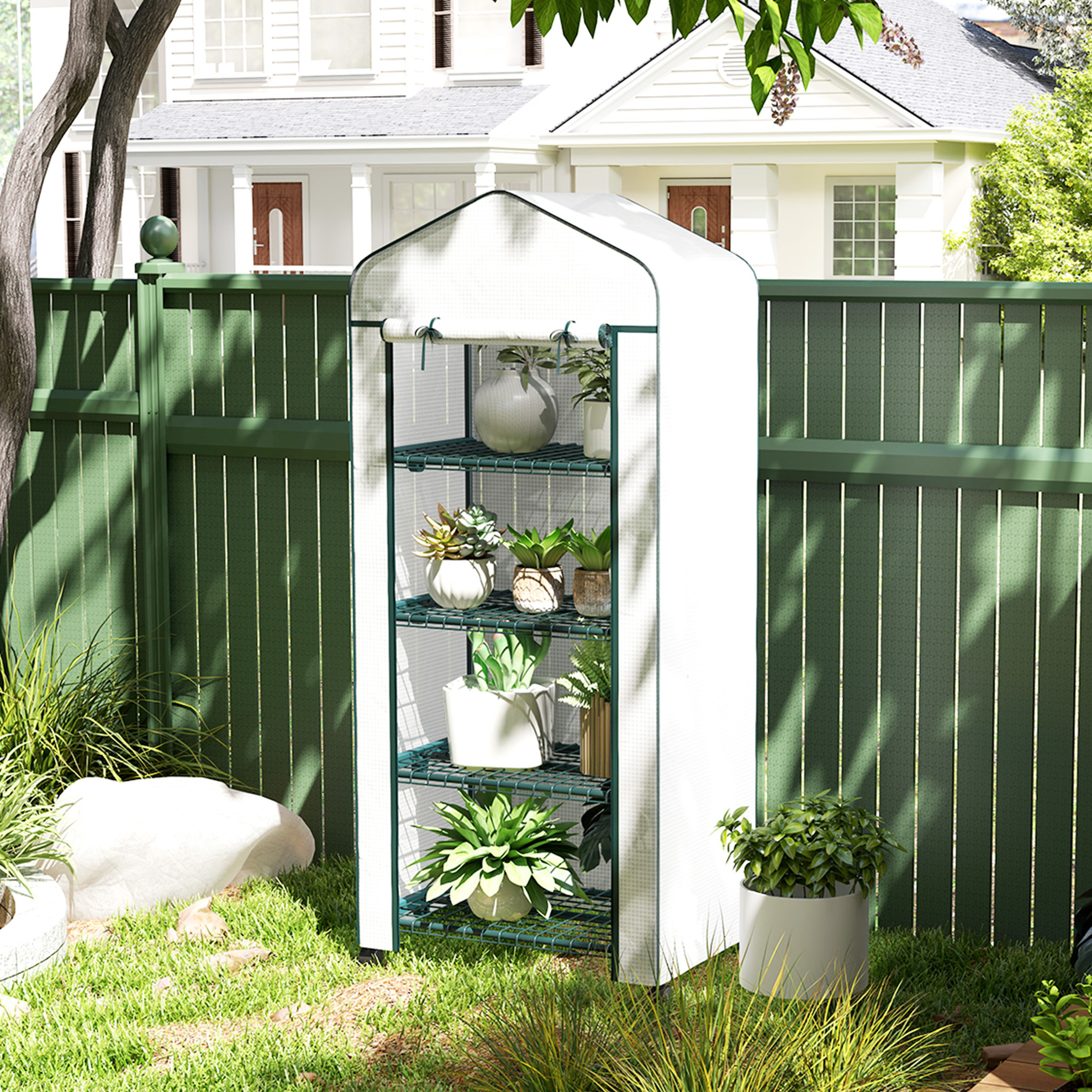 Mini Serre De Jardin À Roulettes Avec 4 Étagères, Acier, 69 X 50 X 165 Cm, Blanche