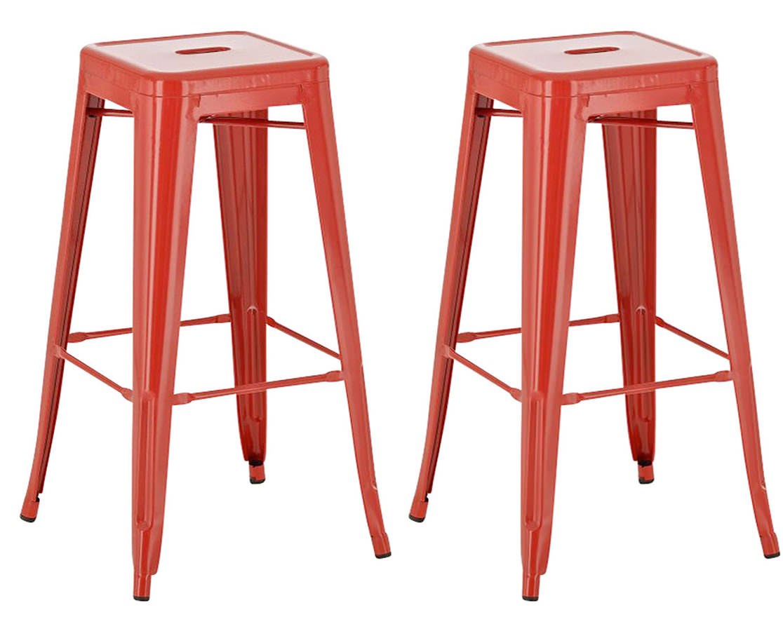Décoshop26 - Lot De 2 Tabourets De Bar Style Industriel En Métal Avec Repose-pieds Rouge Tdb10117