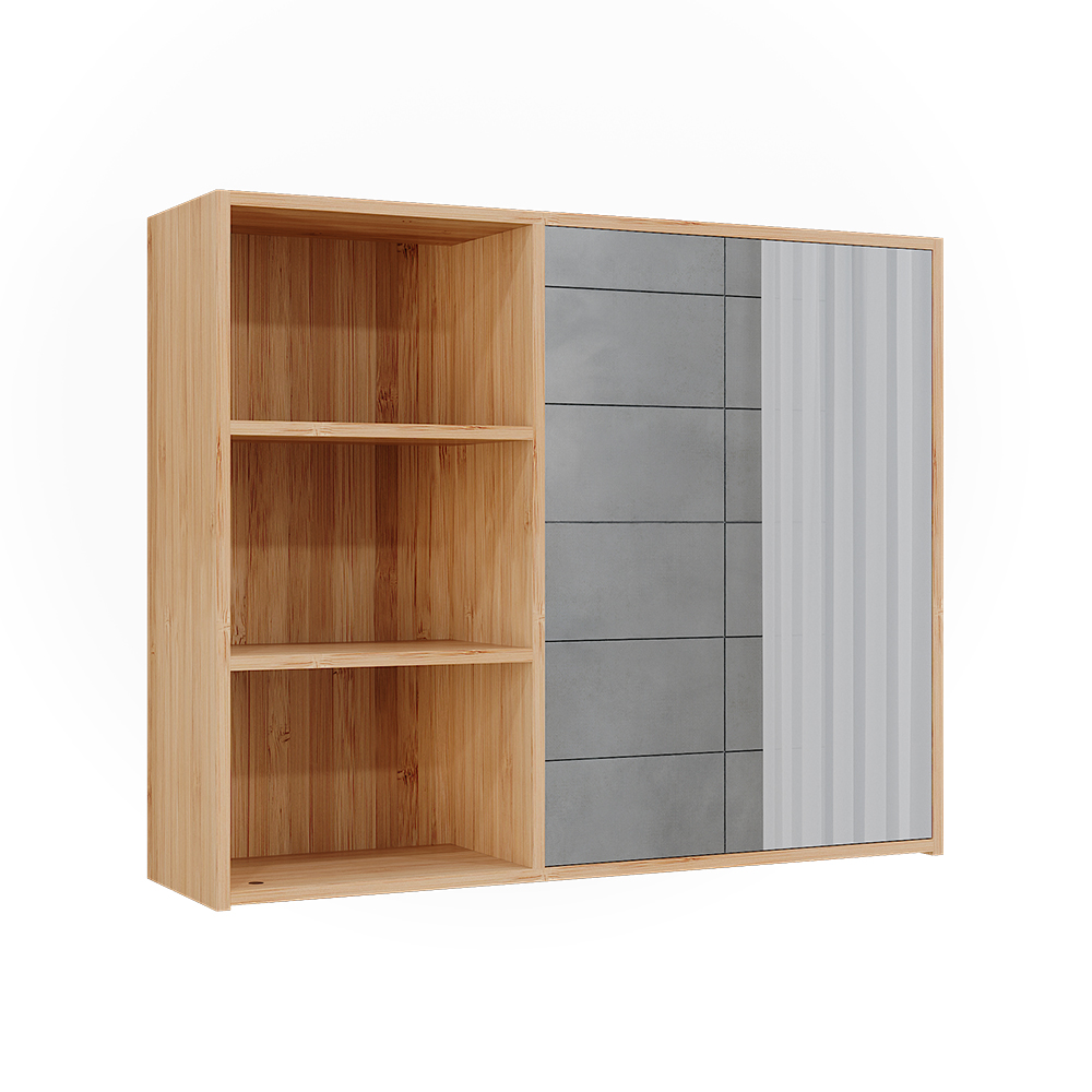 Armoire De Toilette Lucie, Bambou, 74x60cm Avec 3 Compartiments Ouverts, Vicco