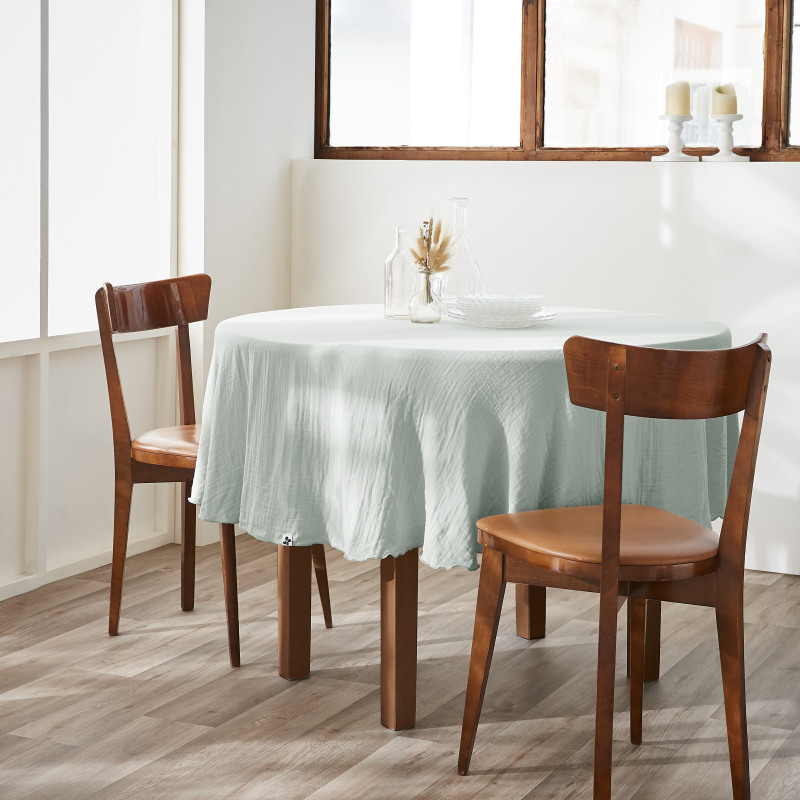Nappe De Table "gaïa" Ronde 180 Cm "gaze De Coton" L'Effet Papillon - Gaia Eucalyptus -