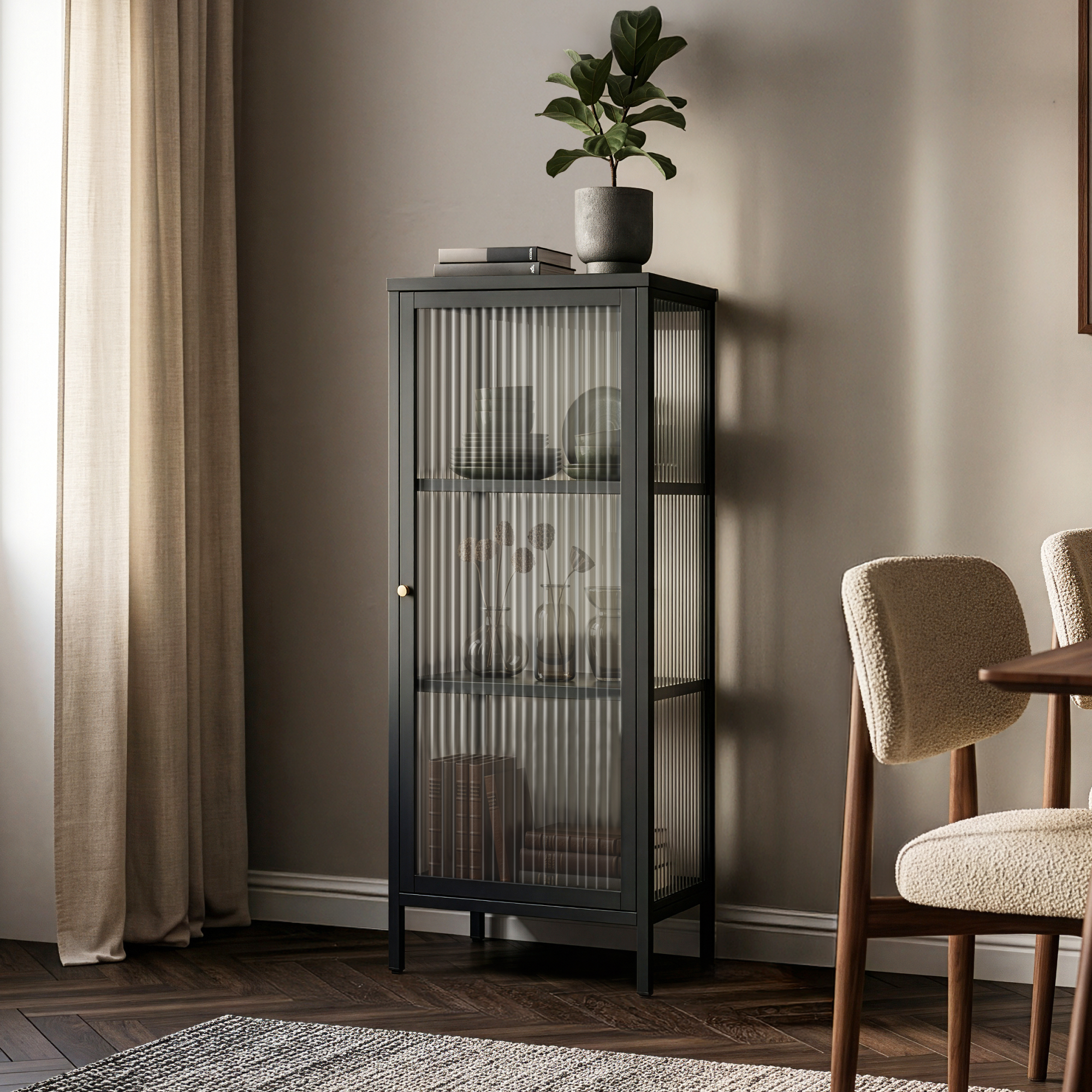 Buffet Vitrine Vinterhavn Acier Verre Trempé Rainuré 100 X 40 X