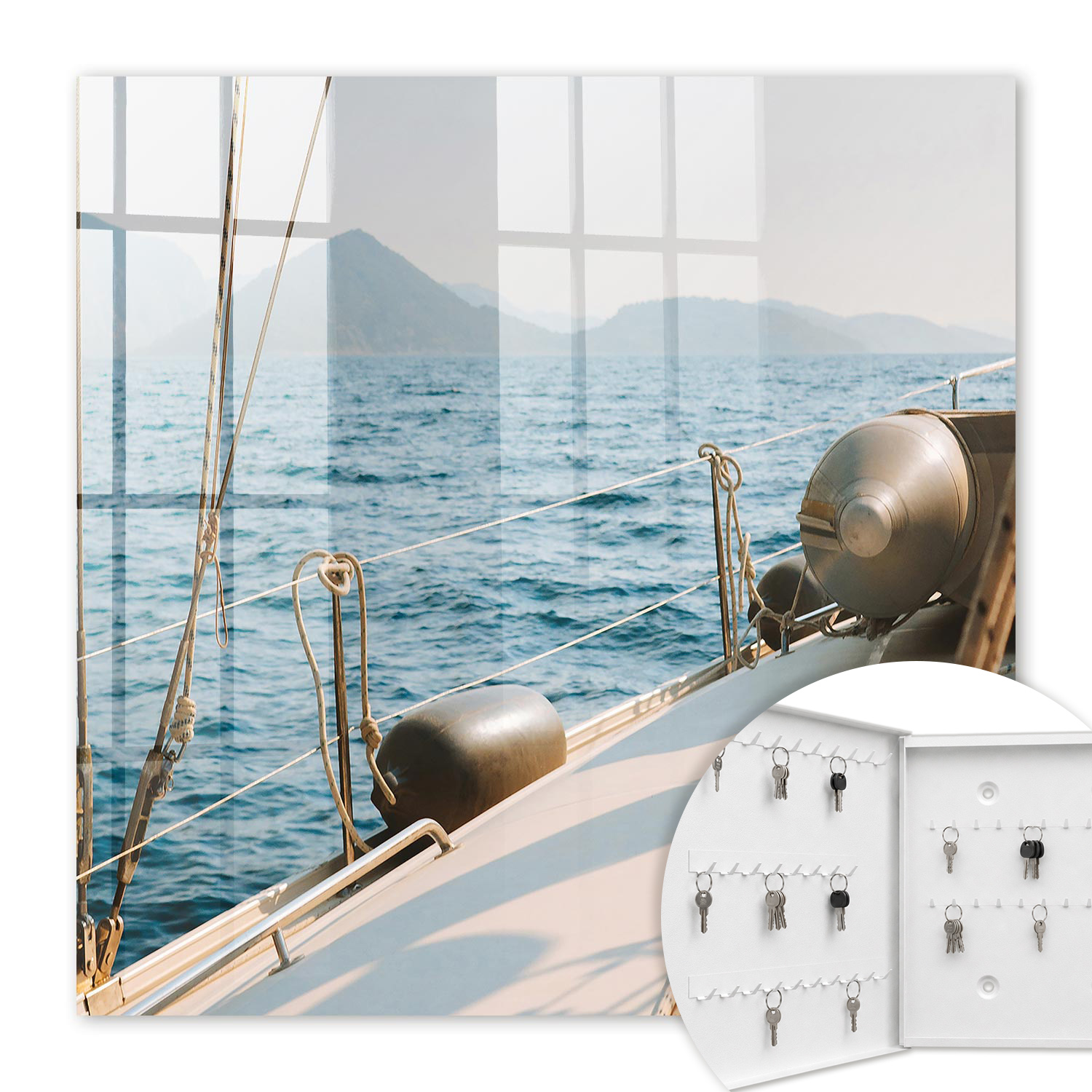 Armoire À Clés - (30 Cm X 30 Cm) - Boîte À Clés Murale - Coffret De Rangement Pour Clés - Couleur Blanche - Ouverture Vers La Gauche - Pour Maison Et Bureau - Voyage En Mer