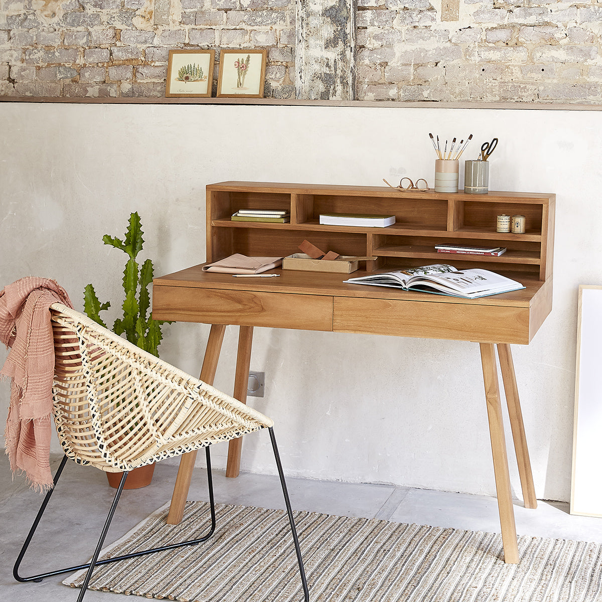 Berah Getah - Bureau En Bois Teck Massif 110 Cm