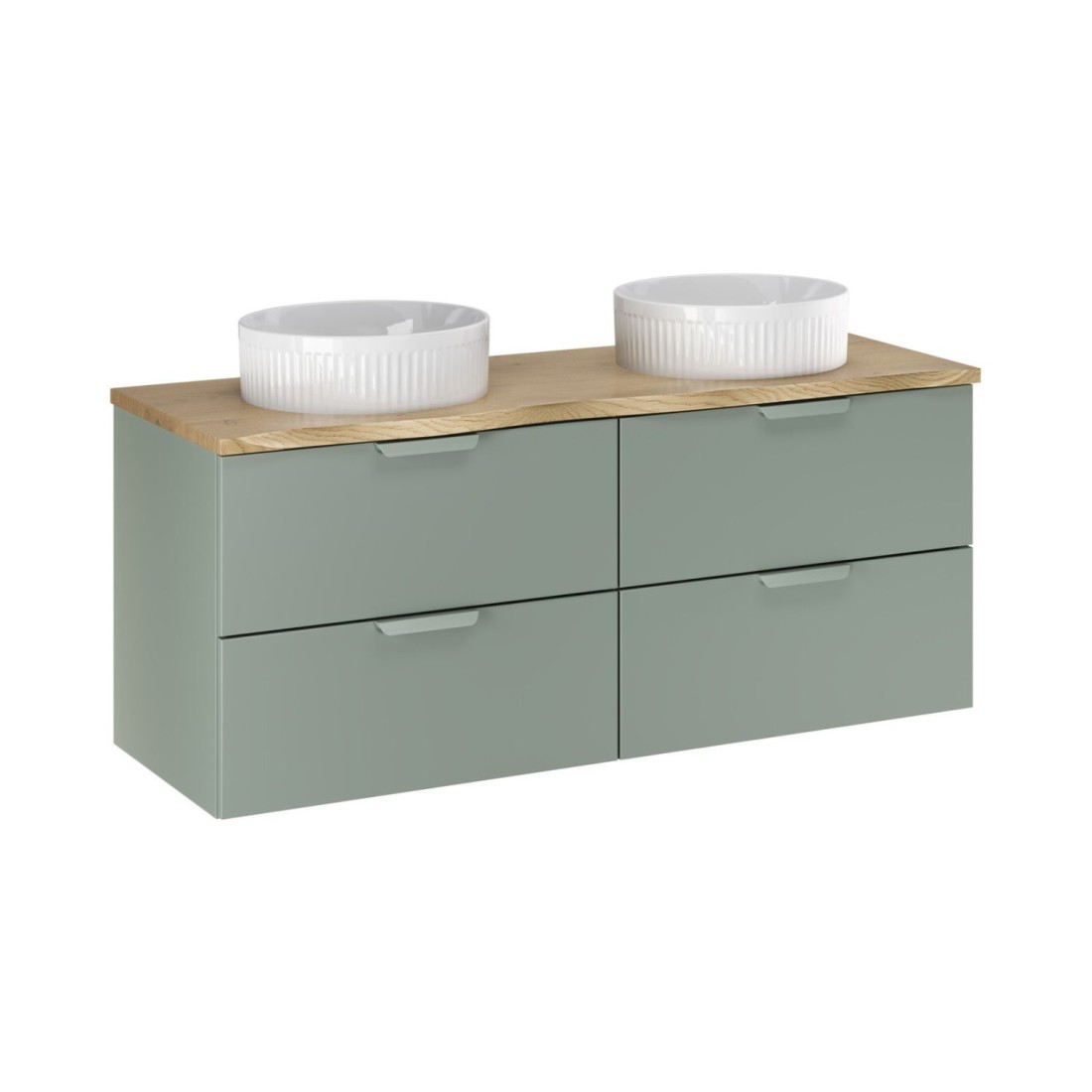 Ensemble De Salle De Bain Suspendu Oster 60cm: Meuble Sous Vasque À Tiroirs Vert Sauge + Vasque Encastrée Blanche
