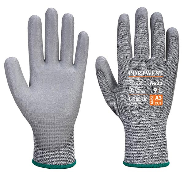Portwest - Gants Anti-coupure Taille M - Résistance À La Coupure Niveau C - Revêtement Pu Lisse - Protection Chaleur Contact Jusqu'à 100°c