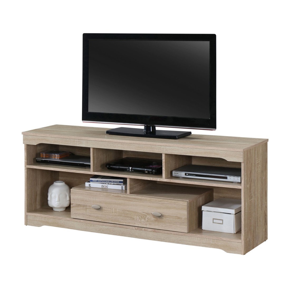 Meublorama - Meuble Tv Mersin 150 Cm À 1 Tiroir Et 5 Niches Coloris Sonoma.