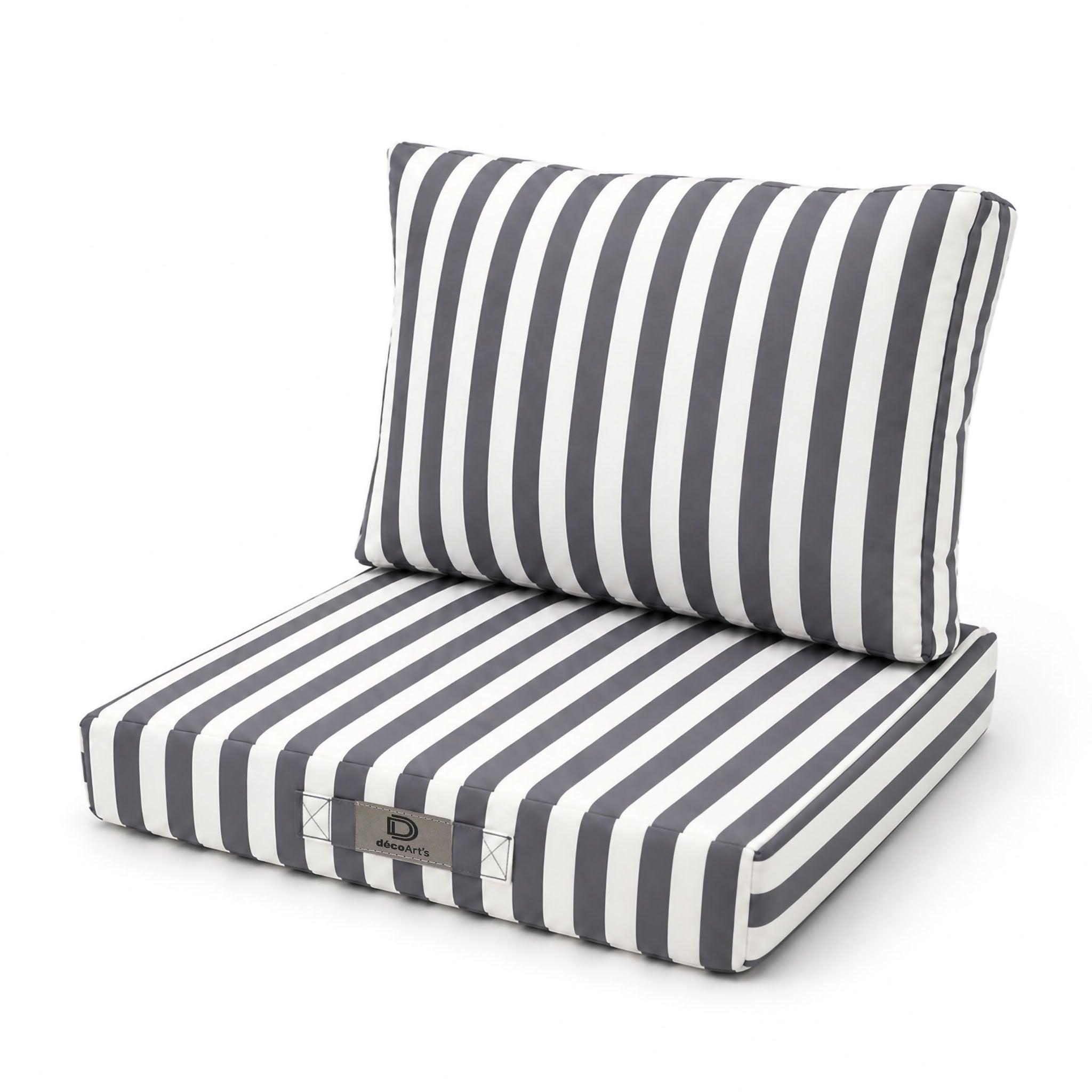 Ensemble Coussins Salon Jardin 50x60 Rayure Gris Foncé - Premium 270g (assise + Dossier)