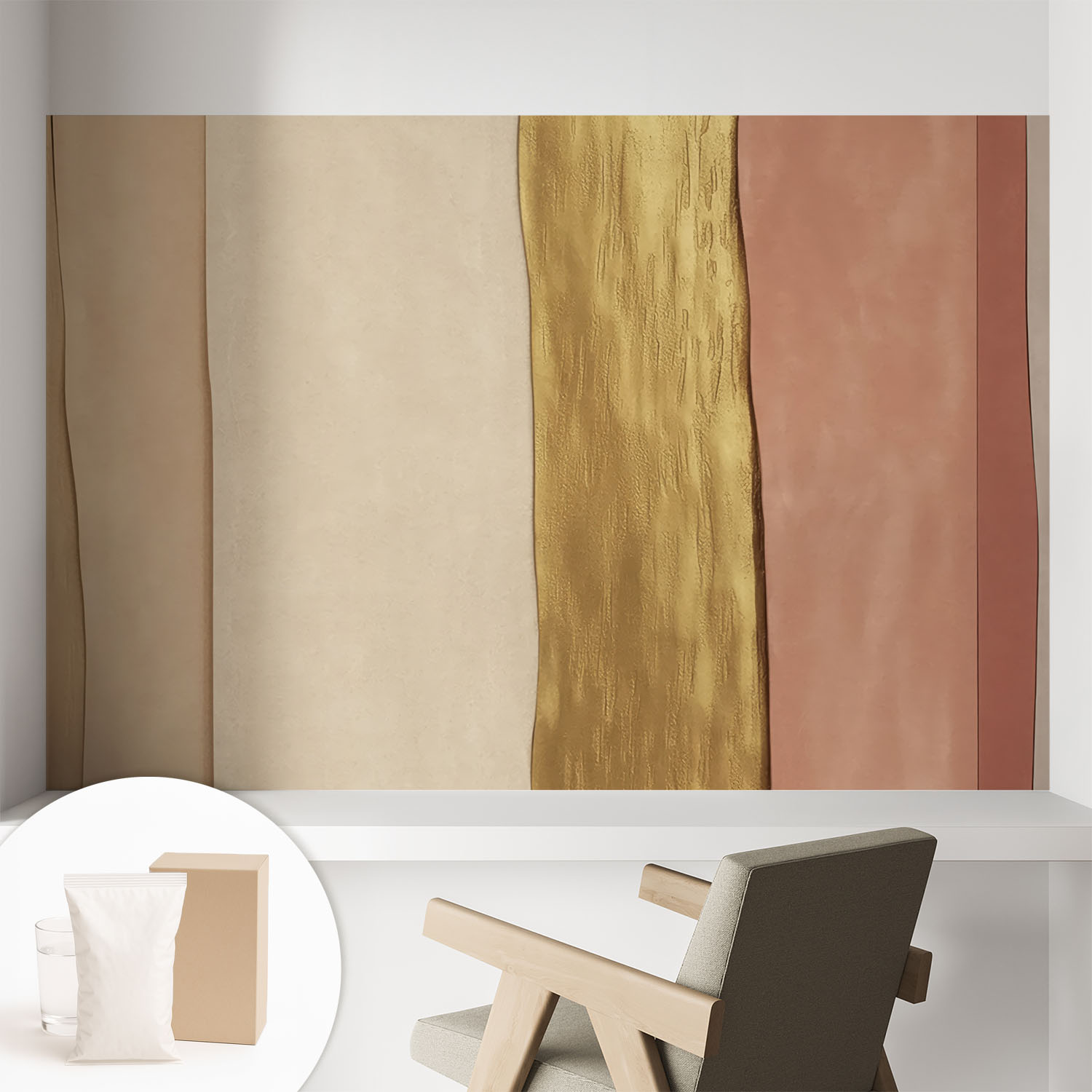 Papier Peint Intissé Décoratif Avec Motifs Pour Salon Et Chambre A Motif - Colle Incluse Gratuite Bandes Ondulées 104x70 Cm