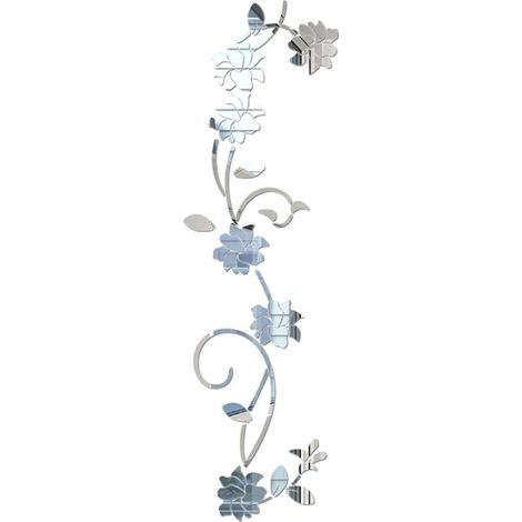 Autocollants Muraux En Acrylique Avec Motif De Fleur De Vigne - Décoration Murale Pour La Maison, Le Salon, La Chambre À Coucher - Argenté