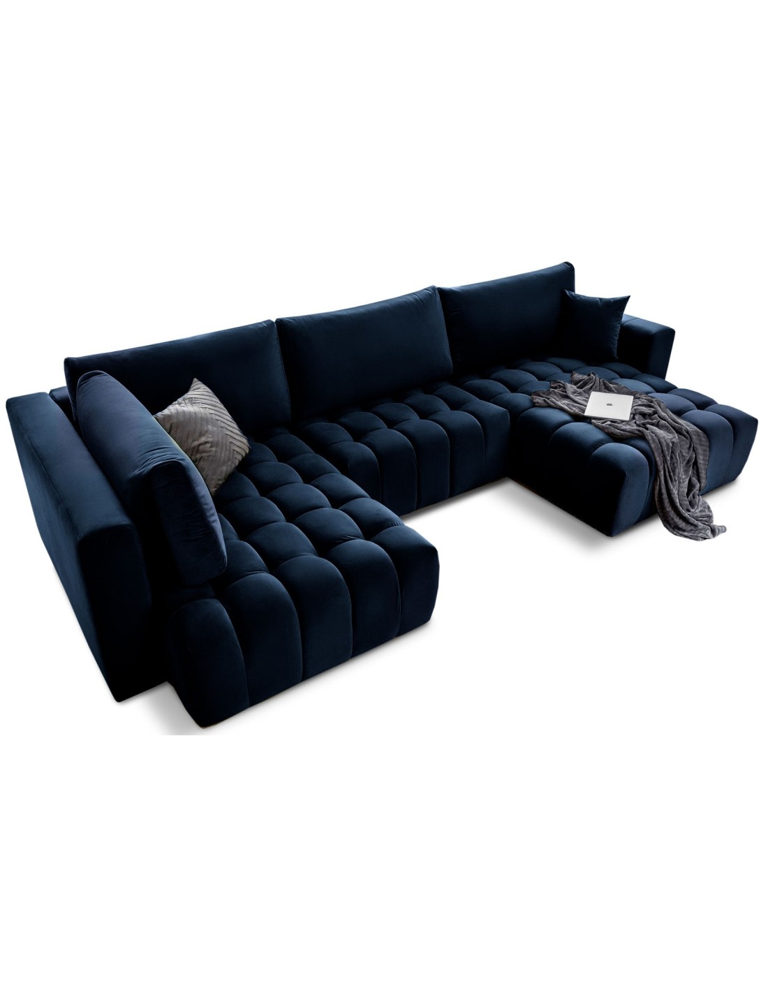 Canapé D'Angle Bonita Convertible 6 Places Bleu Nuit Tissu - Droit - 350x175cm