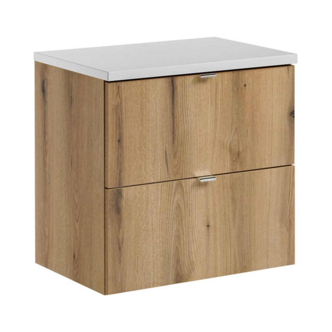 Ensemble De Salle De Bain Suspendu Vano Aspect Chêne Et Blanc 60cm: Meuble Sous Vasque À Tiroirs + Plan Pour Vasque