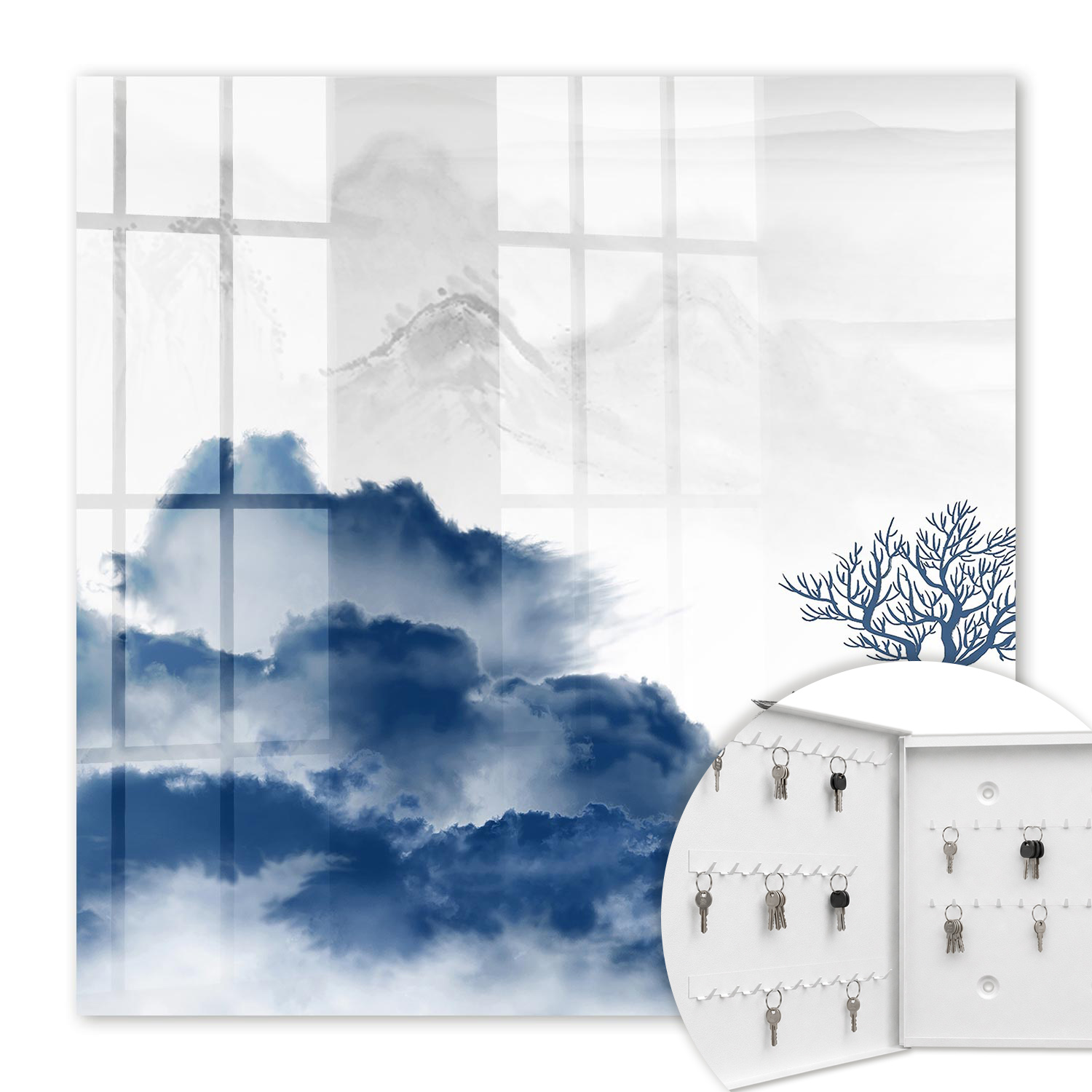 Armoire À Clés - (30 Cm X 30 Cm) - Boîte À Clés Murale - Coffret De Rangement Pour Clés - Couleur Blanche - Ouverture Vers La Gauche - Pour Maison Et Bureau - Montagnes Mystérieuses