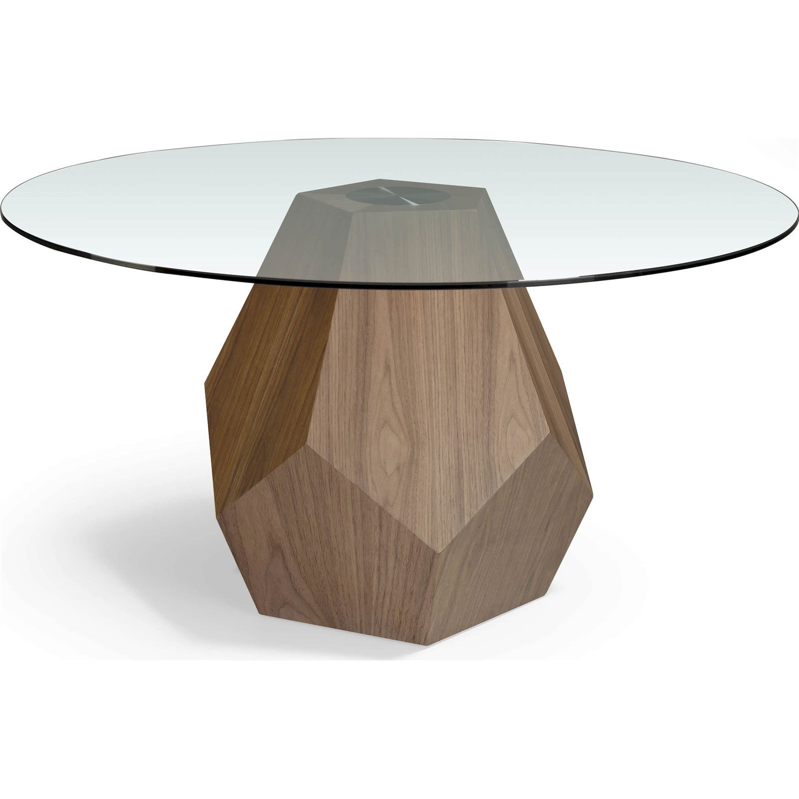 Table À Manger Ronde En Verre Trempé Et Bois De Pin - Noyer, Transparent