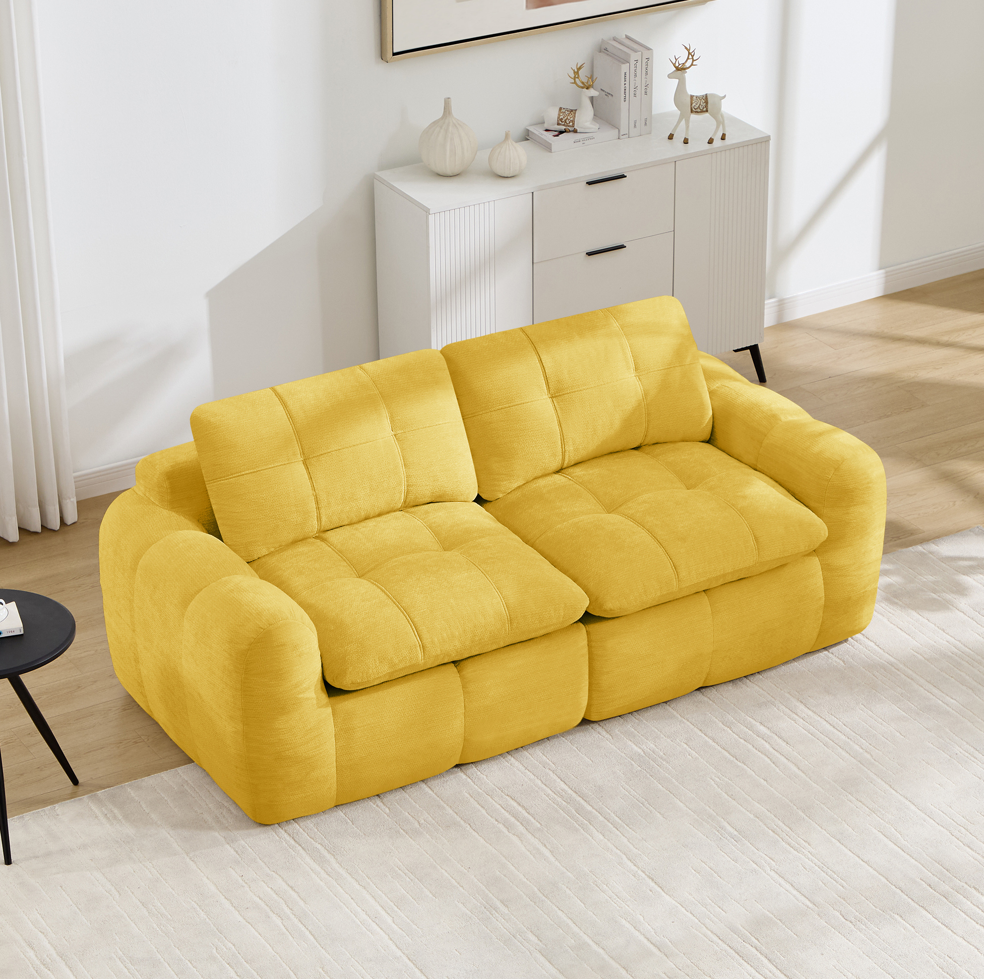 Canapé Modulable 2 Places En Chenille, Assise Profonde, 194 X 97 X 68 Cm, Jaune, Redom