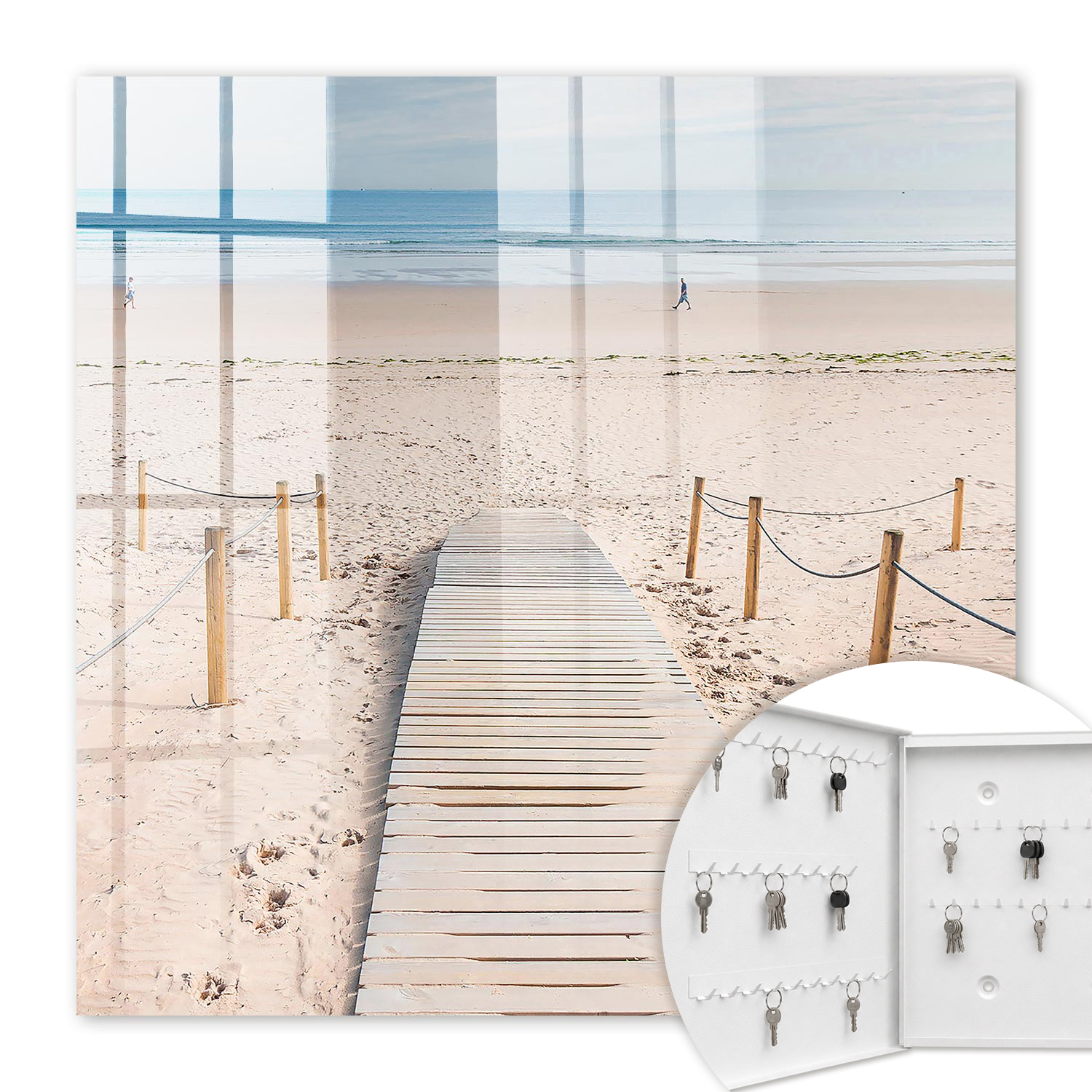 Armoire À Clés - (30 Cm X 30 Cm) - Boîte À Clés Murale - Coffret De Rangement Pour Clés - Couleur Blanche - Ouverture Vers La Gauche - Pour Maison Et Bureau - Plage