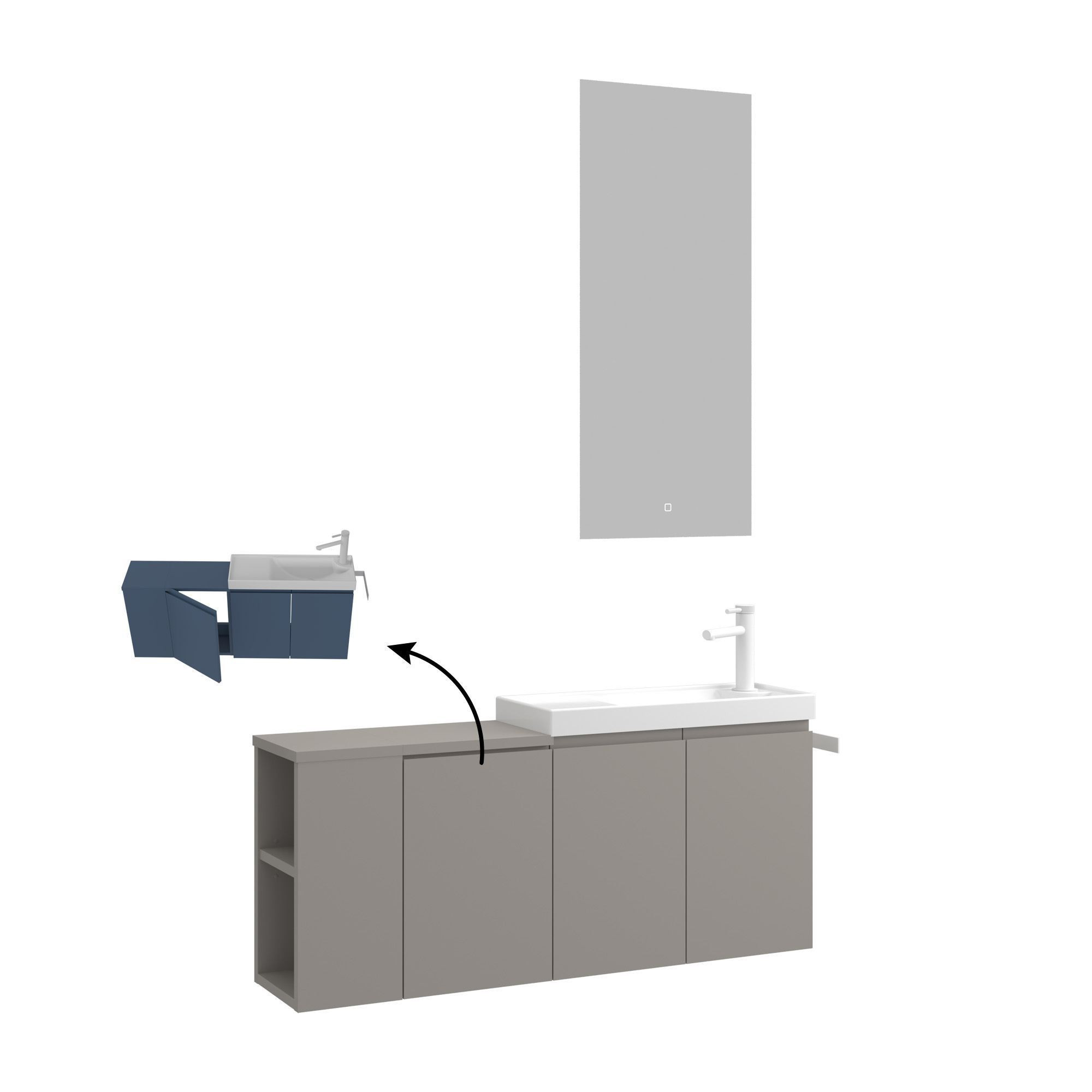 Meuble Avec Simple Vasque Et Miroir "ferla 110" - 110 X 22 X 45 Cm - Matte Mink