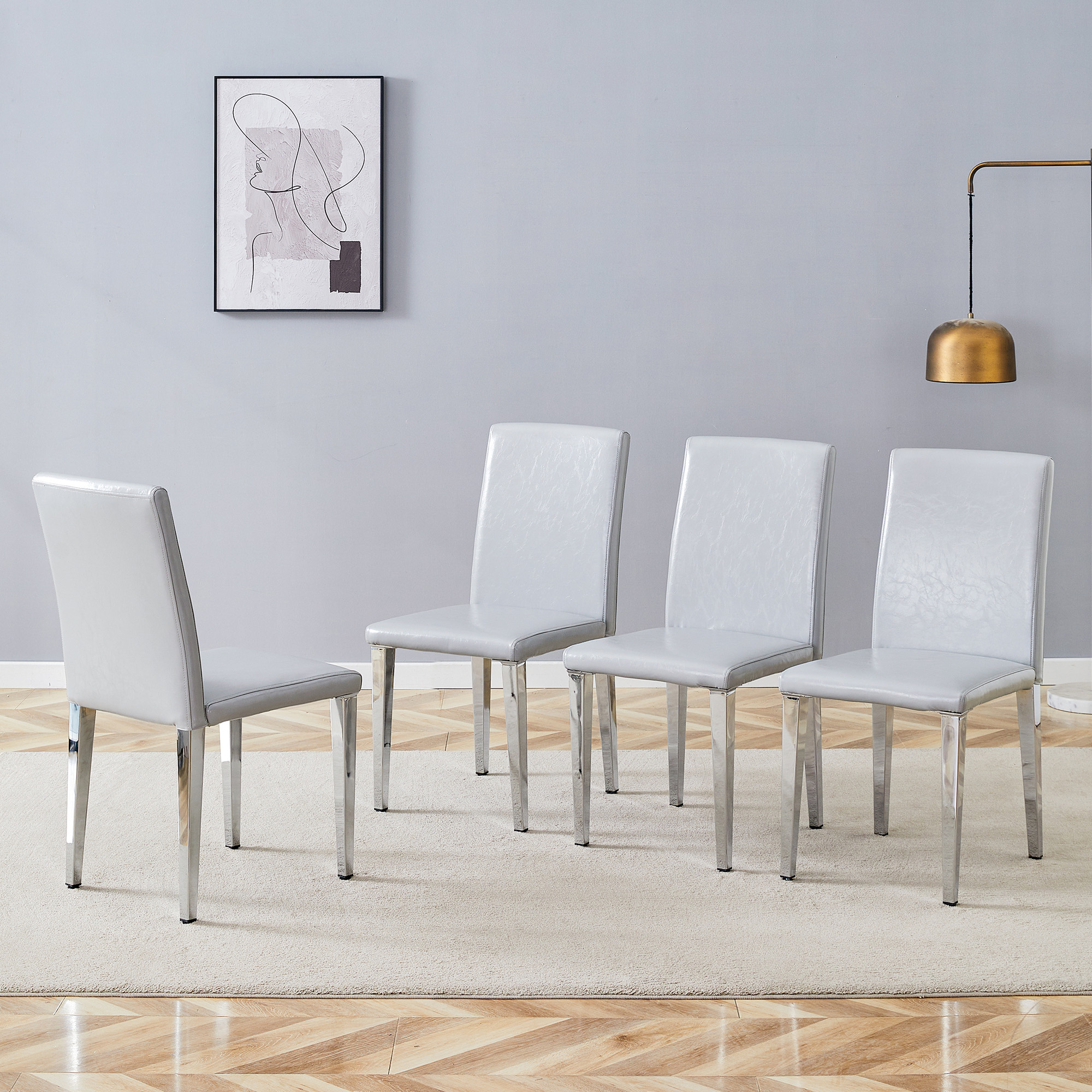 Redom Lot De 4 Chaises De Salle À Manger, Dossier Ergonomique, Assise Rembourrée, Métal Et Simili Cuir Gris Clair Argenté