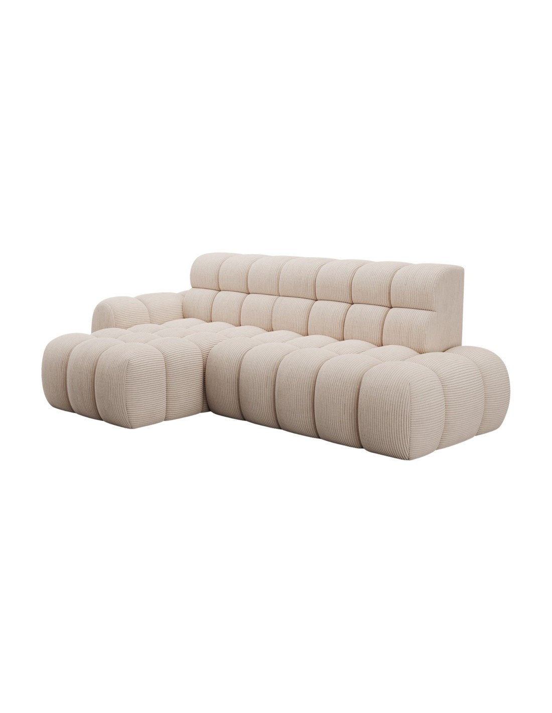 Canapé D'Angle Convertible Bulla 3 Places Beige - Velours Côtelé Avec Extension D'Assise Électrique