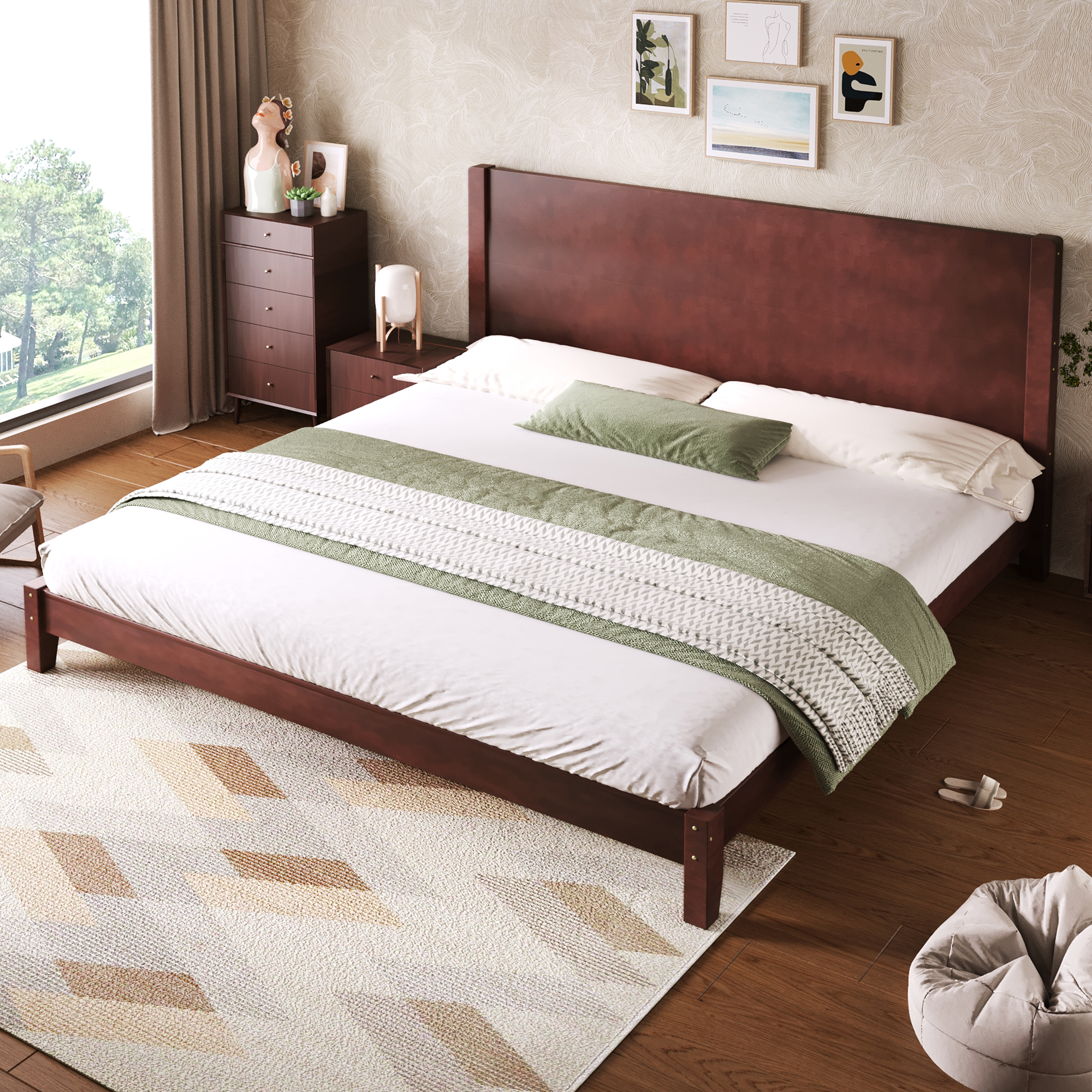 Redom Lit Double 180x200 Cm Avec Tête De Lit Et Sommier À Lattes En Mdf Et Contreplaqué Marron (sans Matelas)