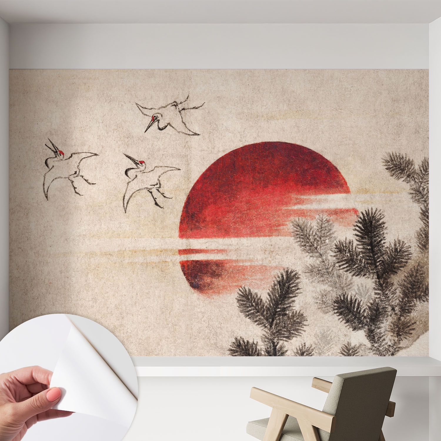 Tapete Adhésive Moderne Pour Salon Et Chambre À Coucher Décoration Rapide Avec Colle Lever De Soleil Dans La Forêt 152x104 Cm